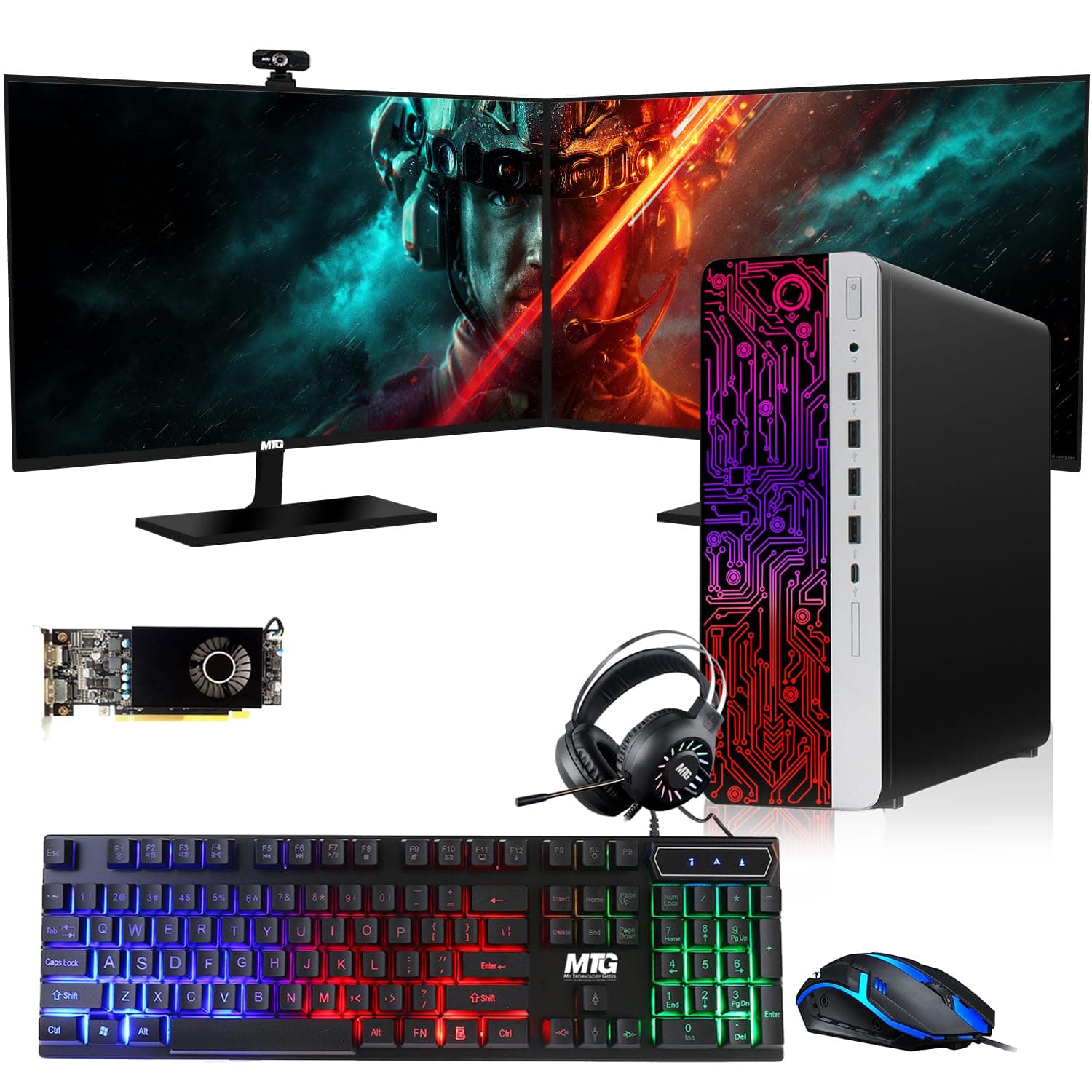 TechMagnet HP G3 Gaming Desktop PC,Intel Core i7 6th Gen,RX 550 Graphics,16GB RAM,1TB SSD|2TB HDD,MTG New 27-inch Dual Monitor,RGB Keyboard Mouse,RGB Headphone,Webcam,Windows 11(Renewed)