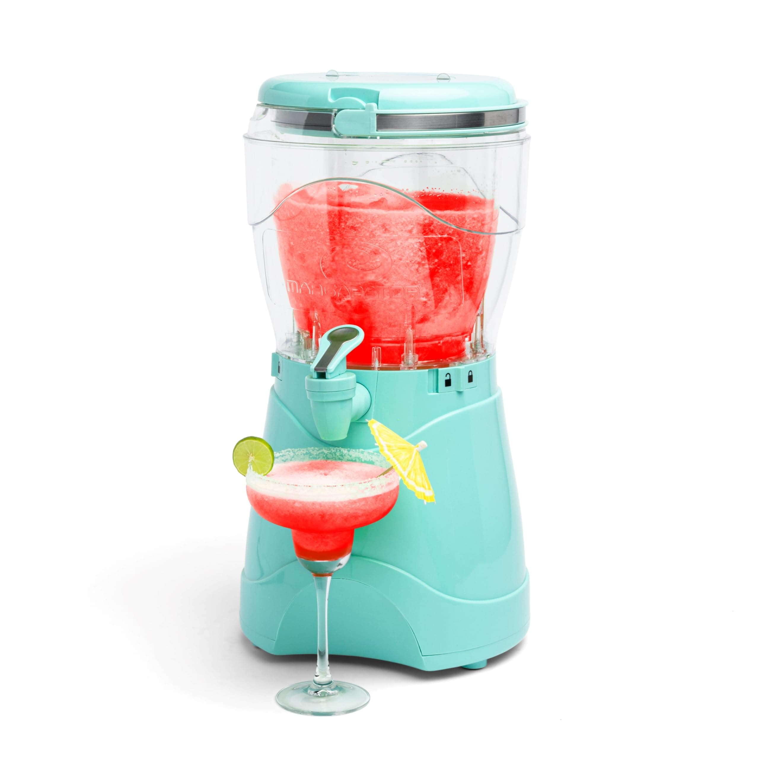 Frozen Drink Maker and Margarita Machine for Home - 128-Ounce Slushy Maker with Stainless Steel Flow Spout - Easy to Clean and Double Insulated - Aqua