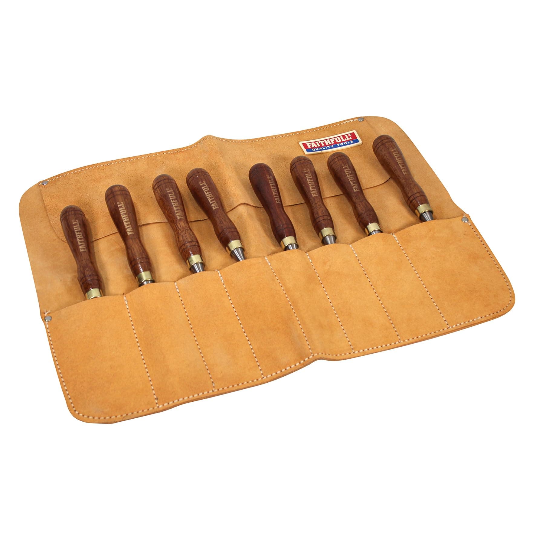 Suede Leather Chisel Roll - 8 Pocket, Water Resistant & Compact Tool Organizer - Tan
