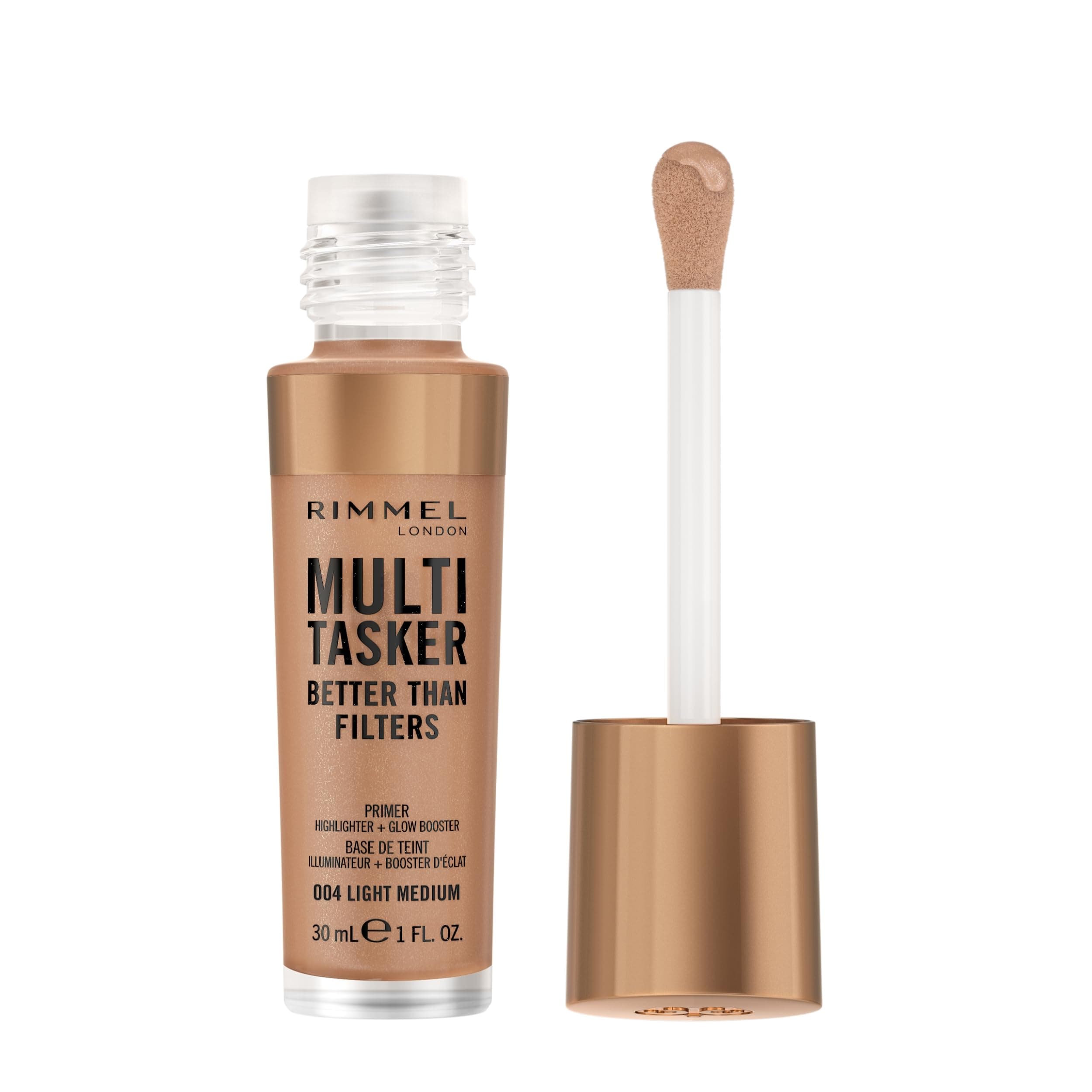 Multi-Tasker Better Than Filters, 004 Light Medium, Face Primer, Glow Booster and Highlighter, Vegan Formula, Anti-Ageing Benefits, Light-Reflecting Pigments, Giant Soft-Touch Wand, 1oz