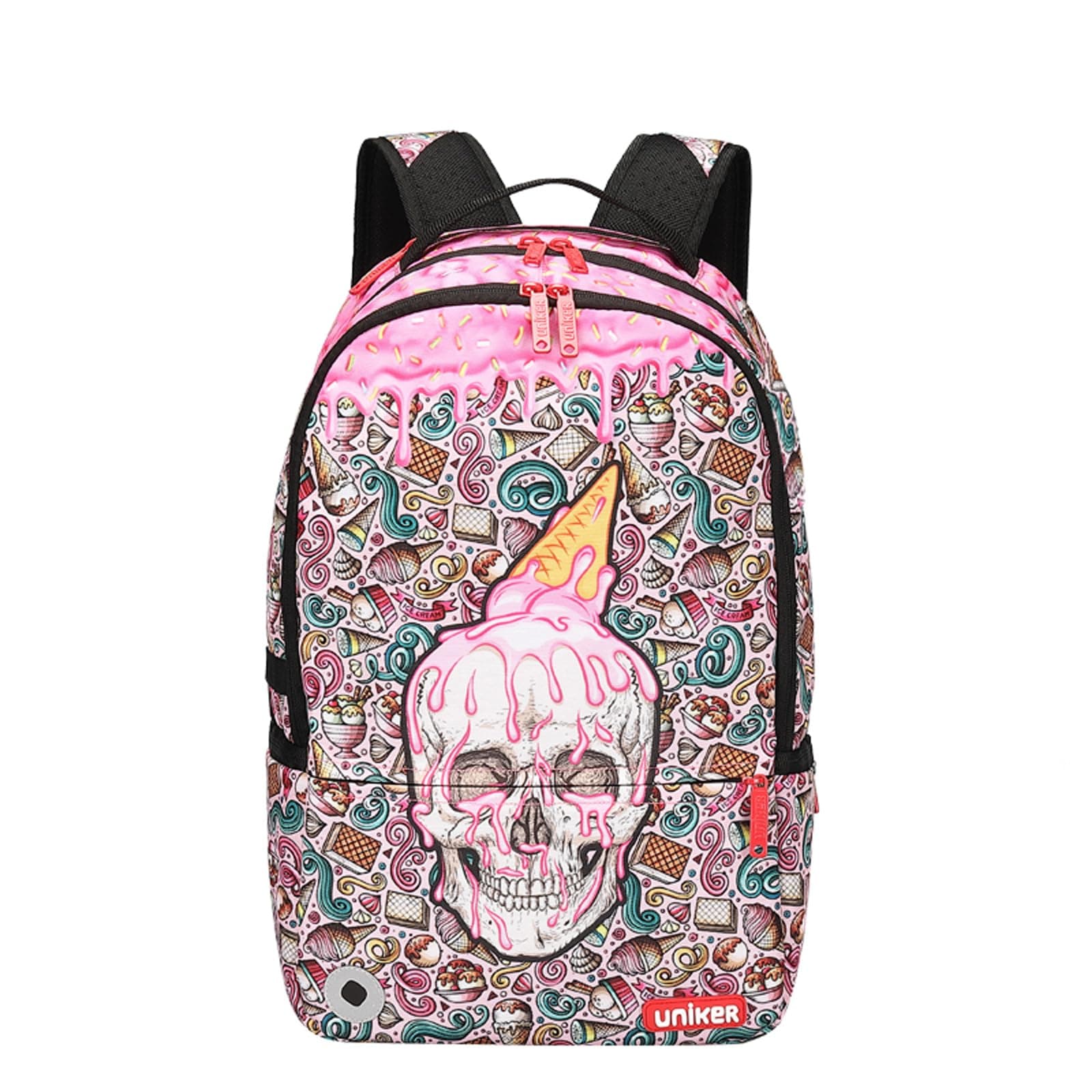 Graffiti Backpack,Ice Cream Pattern Schoolbag,Pink School Backpack for Girls,Computer Backpack Fits 15.6 Inch Laptop with USB Port,College Backpack Skull