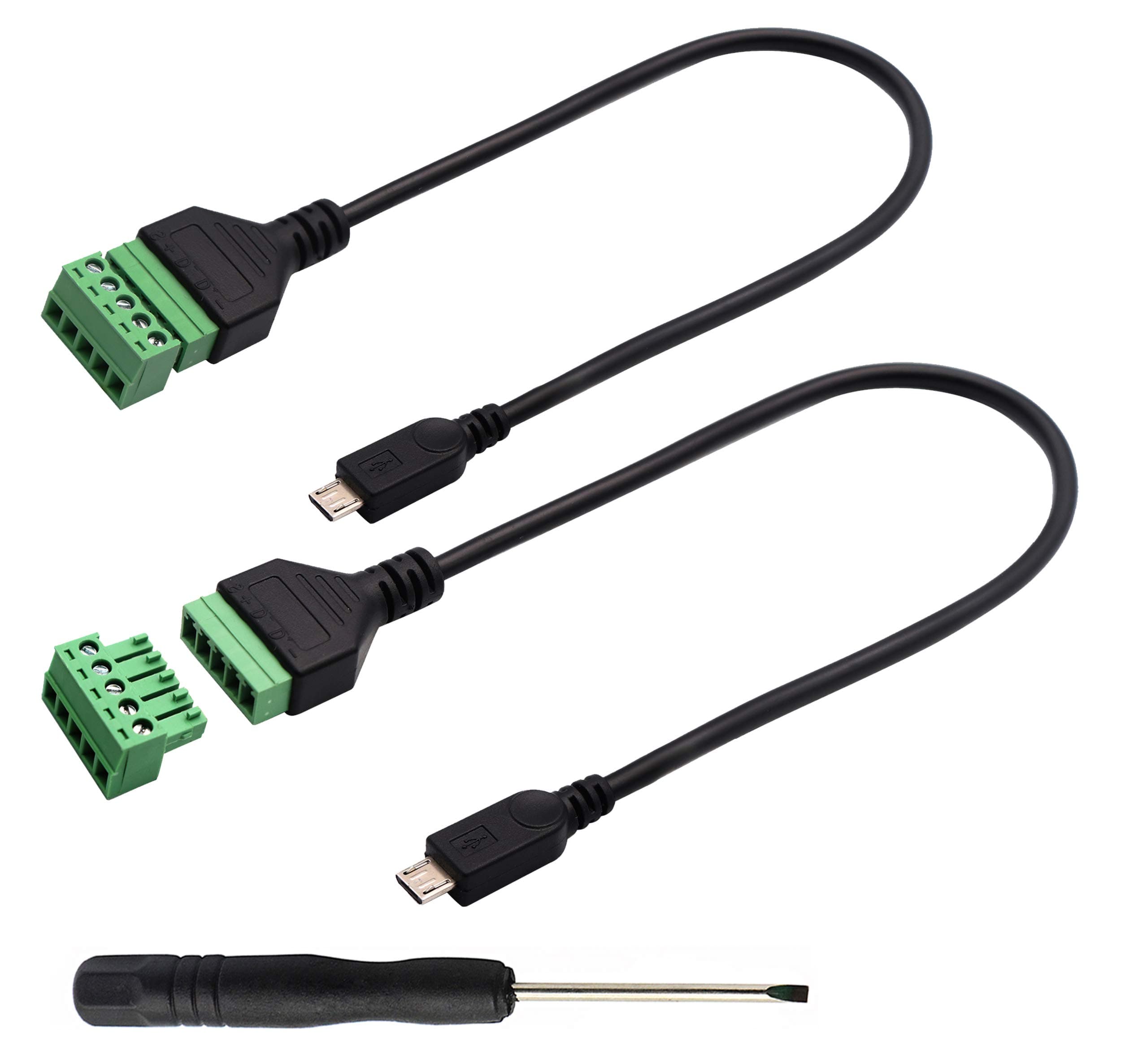 zdyCGTime Micro USB Screw Terminal Block Connector Cable Micro USB 2.0 Male Plug to 5 Pin/Way Female Bolt Screw with Shield terminals Pluggable Type Adapter Connector Cable(30CM/2Packs (Male)