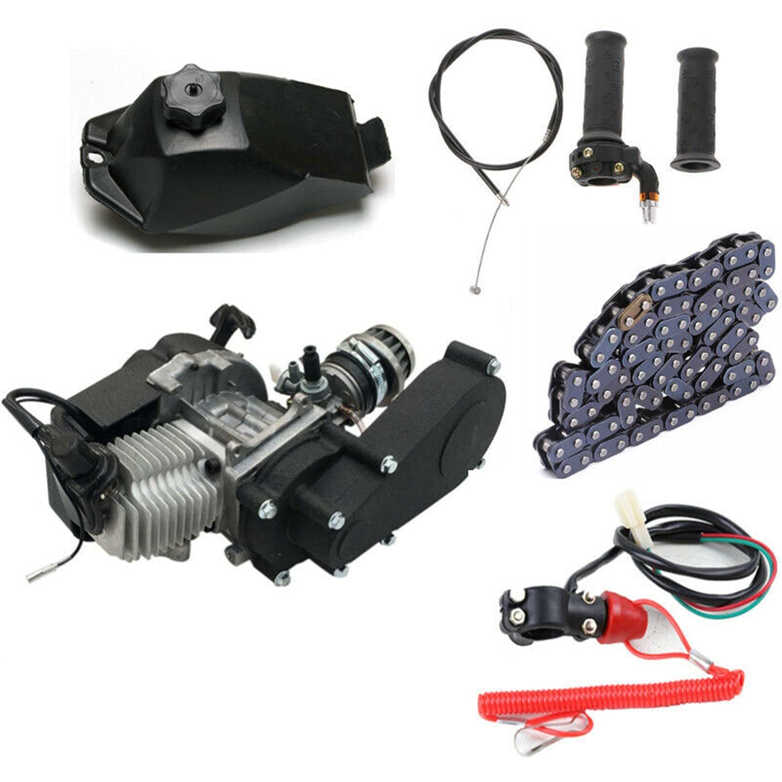 49cc 50cc Single Cylinder Engine Motor, 2-Stroke Engine with Air-Cooled & Chain-T8F, Pull Start Engine Motor Gear Box Chain Kit for Pocket Bike/Mini Dirt Bike/ATV/Scooter