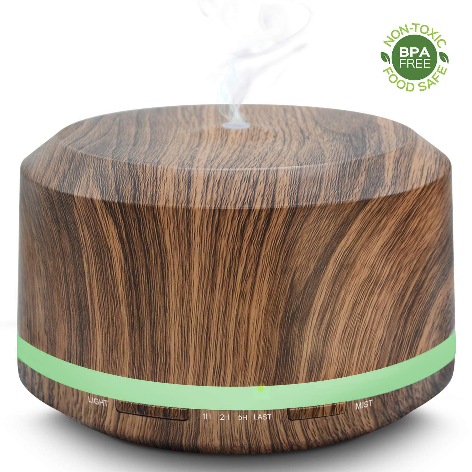 Aromatherapy Essential Oil Diffusers 450ml Wood Grain Ultrasonic Diffuser Portable Aroma Diffuser with 8 Adjustable Colorful Night Light.