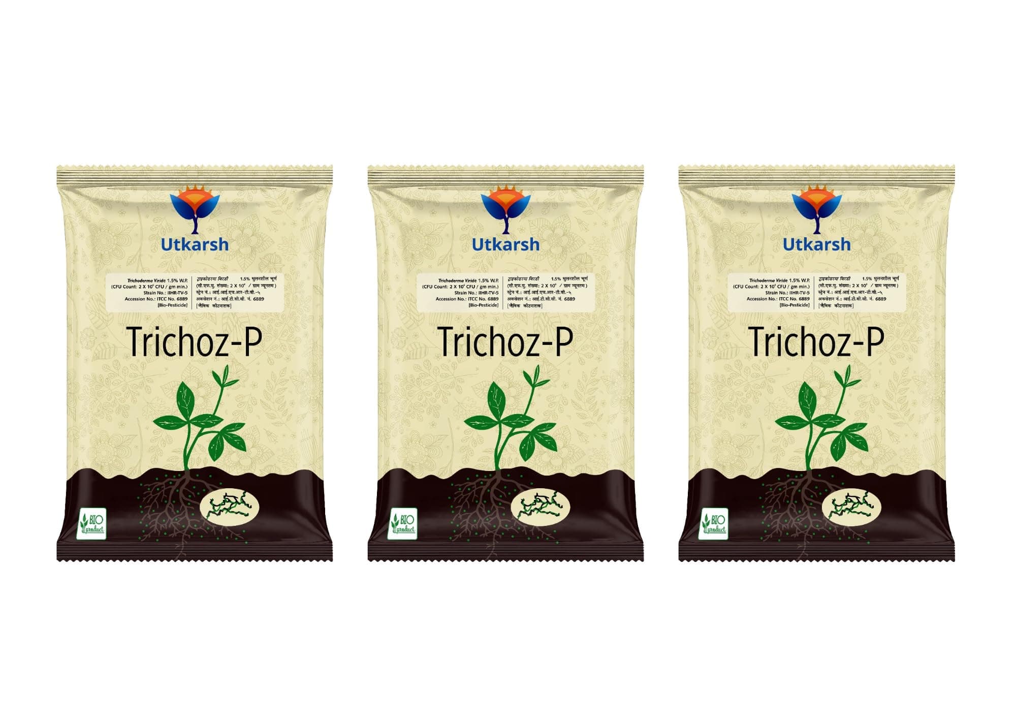 - Utkarsh Trichoderma Viride 1.5% W.P.: 2 x 10^6 CFU/gm min. for Plants, Crops and Home Gardening - Trichoz-P (3 Kg; Pack of 3 of 1 Kg)