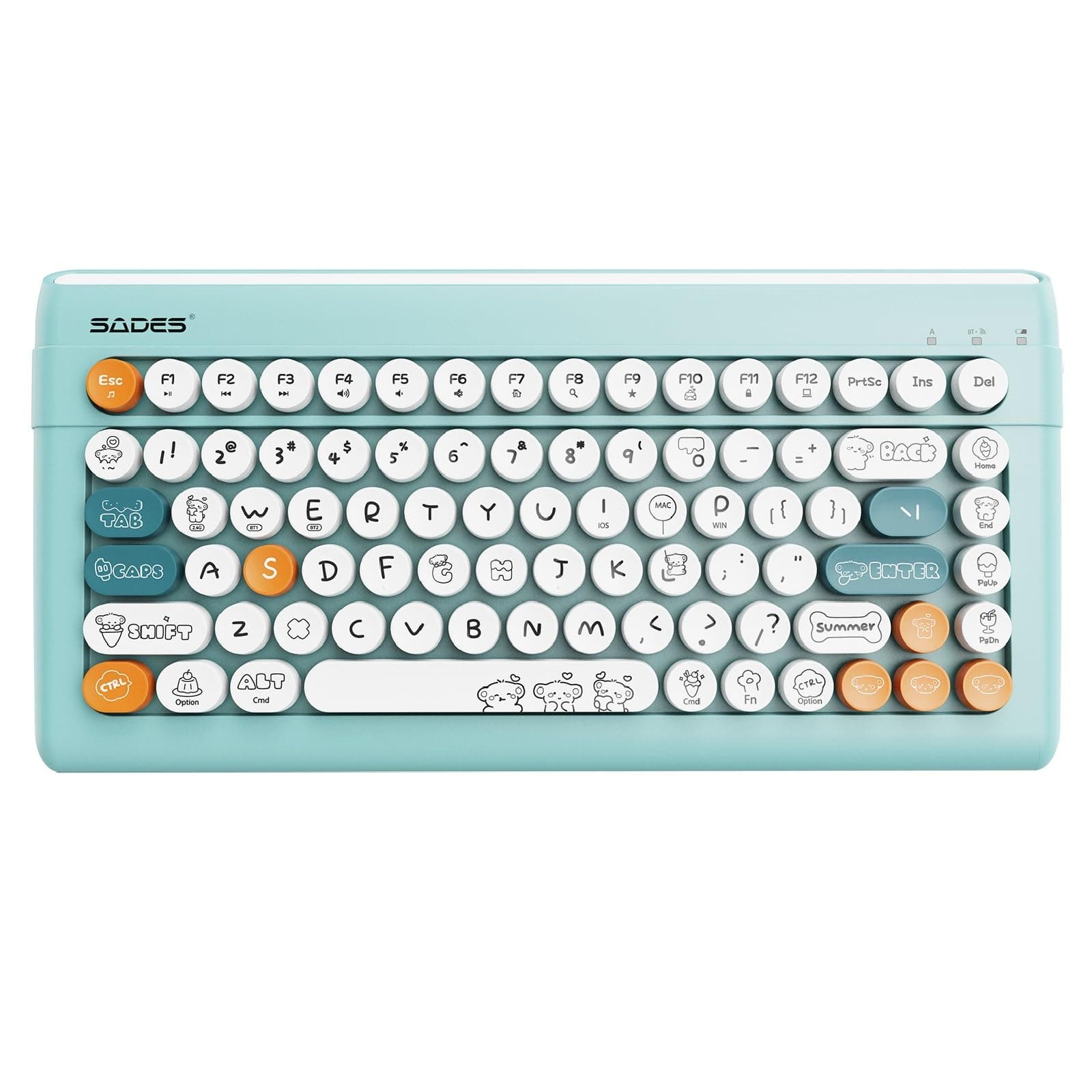Wireless Bluetooth Keyboard for iPads Tablet Mac PC Laptop Desktop Smart Phone,Cute Typewriter Style Computer Keyboards with Round Raised Keycaps,Mini iPad Keyboard for Kids Girl Women-Blue Colorful