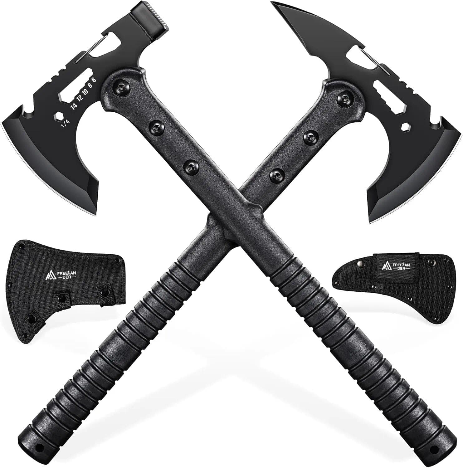 - Freelander Tactical Axe 2 Pack, Sharp Tomahawk with Sheath, Portable Tomahawk with Clip and Bottle Opener, Durable Survival Hatchet for Emergency, Hiking and Camping, for Men Women