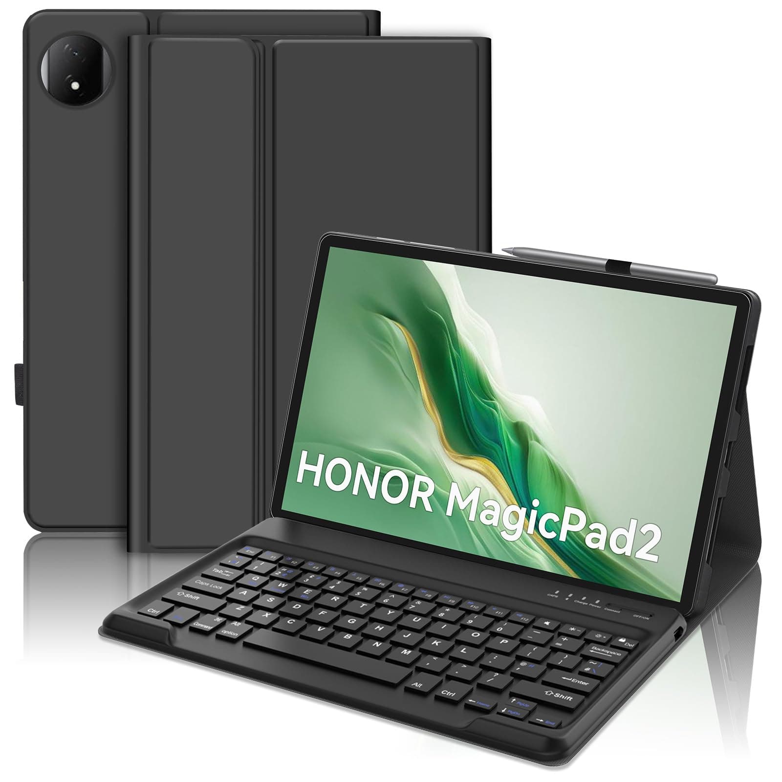 JADEMALL Keyboard Case for Honor MagicPad 2 12.3", Wireless Magnetic Detachable Bluetooth Keyboard(UK Layout), Premium PU Leather Cover with Pencil holder for HONOR MagicPad 2 12.3-inch Tablet, Black
