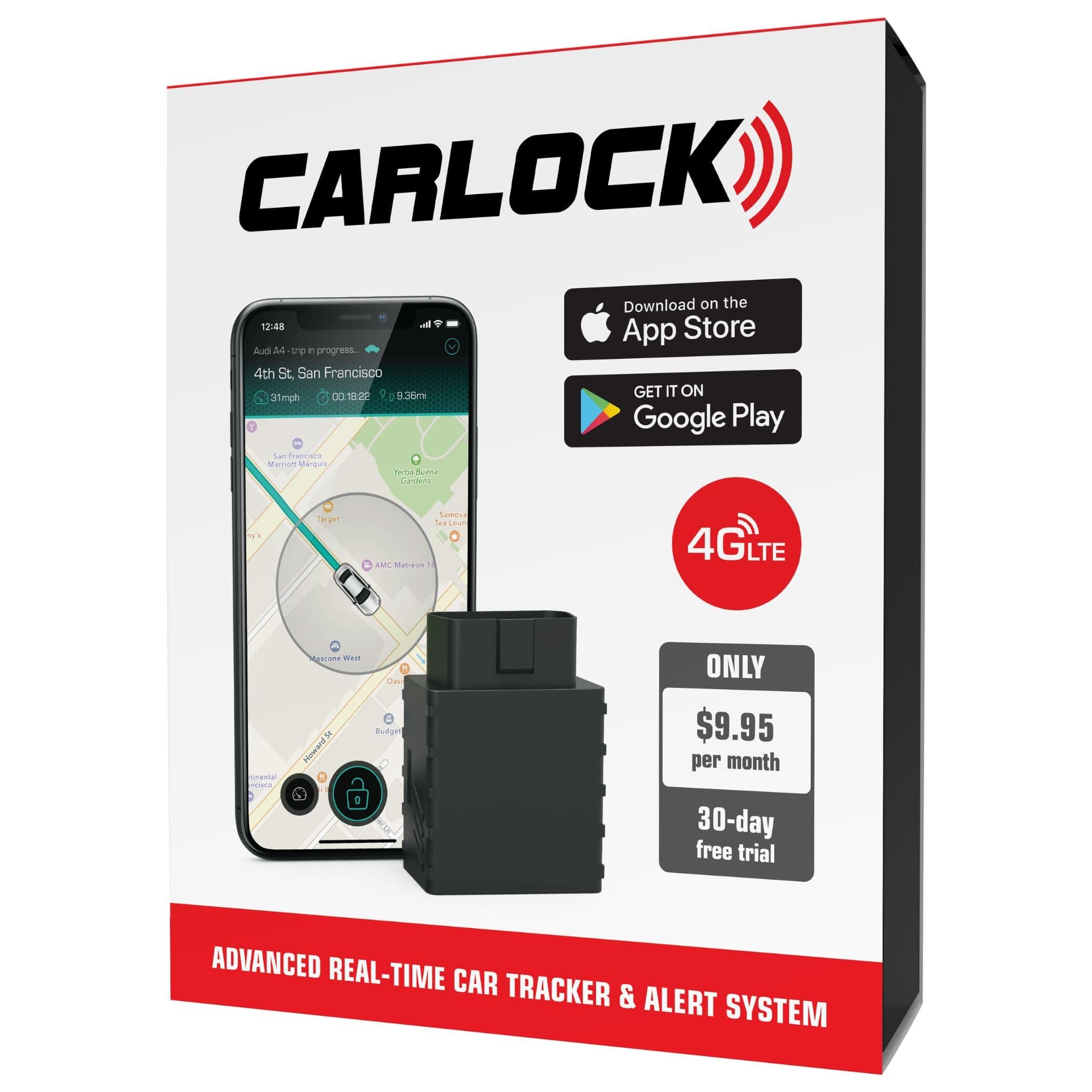 CARLOCK - Advanced Real Time Car Tracker Alert System. Comes with Device Phone App. Easily Tracks Your Car In Real Time Notifies You Immediately of Suspicious Behavior. OBD Plug Play