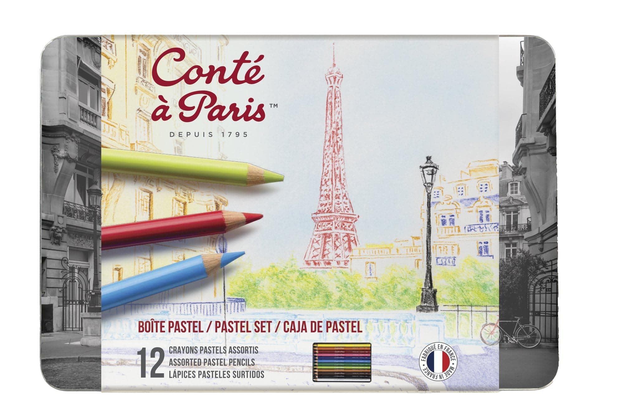 Conté à Paris Pastel Pencils with 12 Assorted Colors, Black