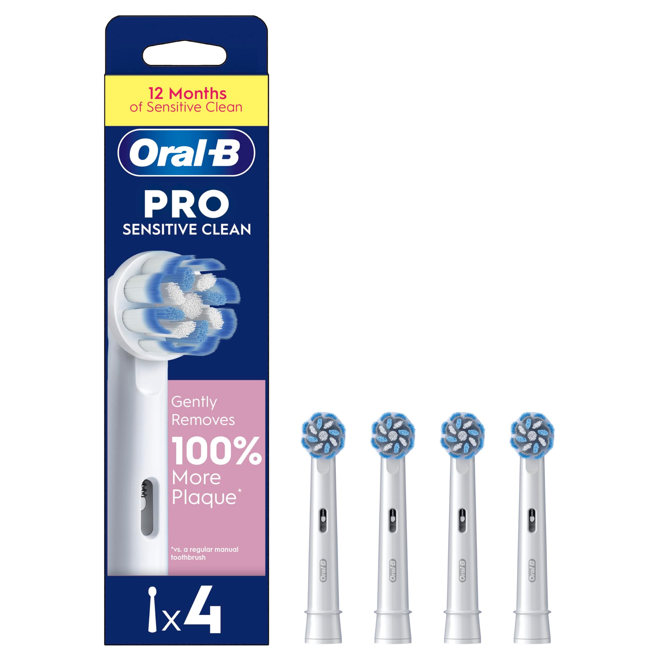 Oral-B Pro Sensitive Clean Electric Toothbrush Head, X-Shaped & Extra Soft Bristles for Gentle Brushing & Plaque Removal, Pack of 4 Toothbrush Heads, White