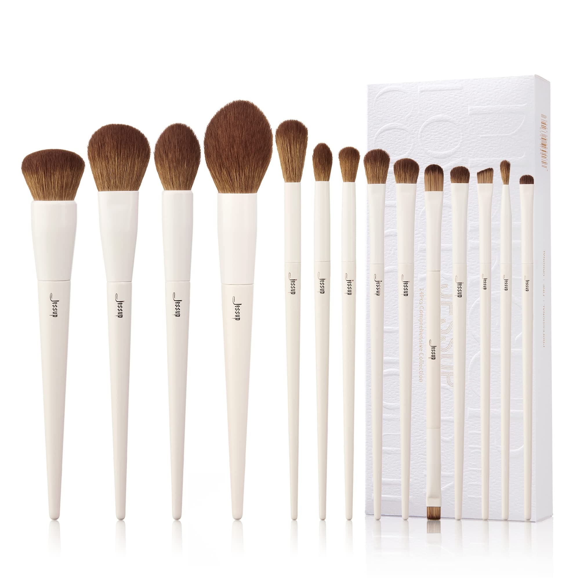 Makeup Brushes 14Pcs Makeup Brush Set Premium Synthetic Powder Foundation Contour Blush Concealer Eye Shadow Blending Liner Make Up Brush Kit Light Grey T329