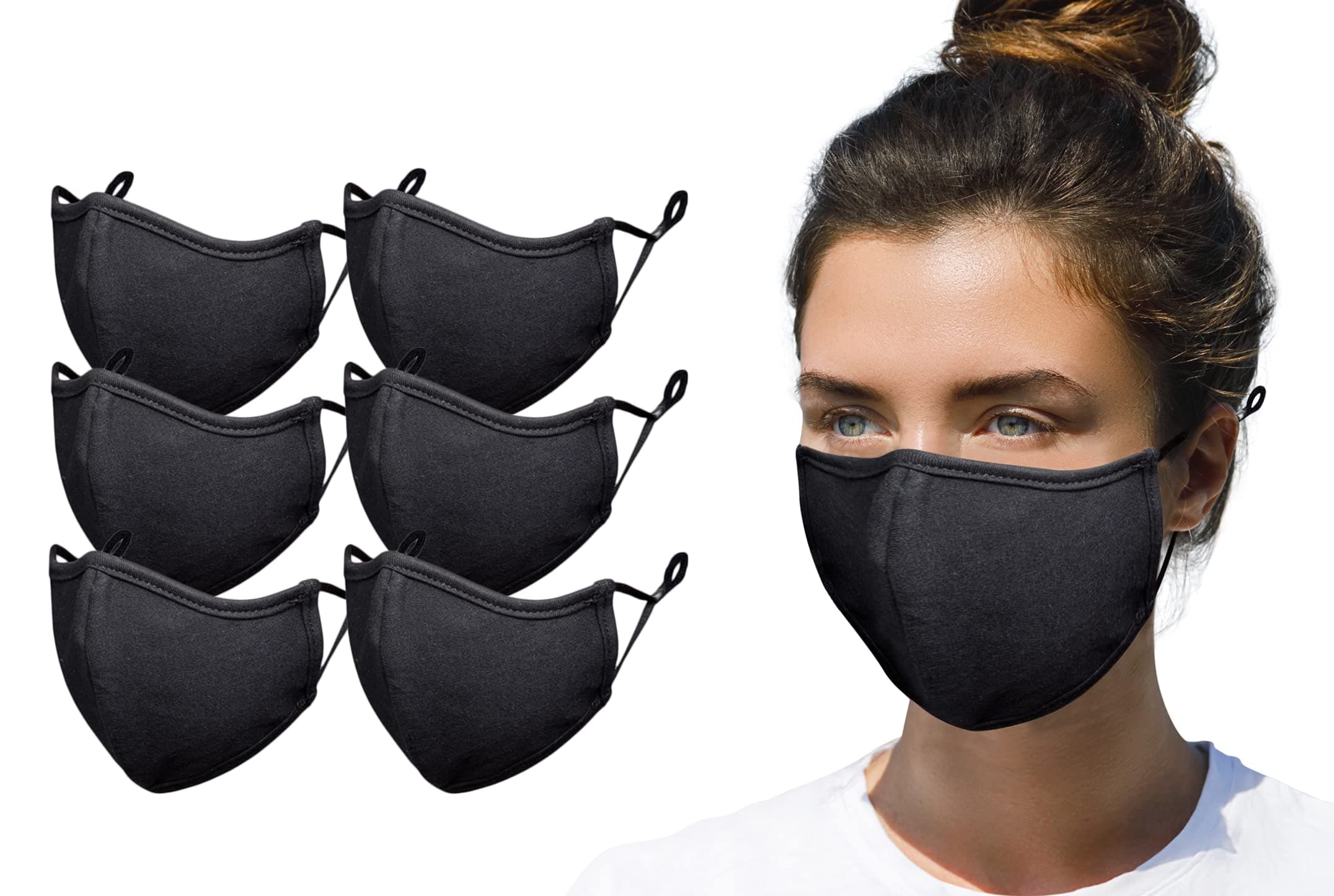 Premium Fabric Face Mask Reusable with Adjustable Elastic, 2 Layer,Cotton, Breathable, Nose Wire Black Cloth face Mask
