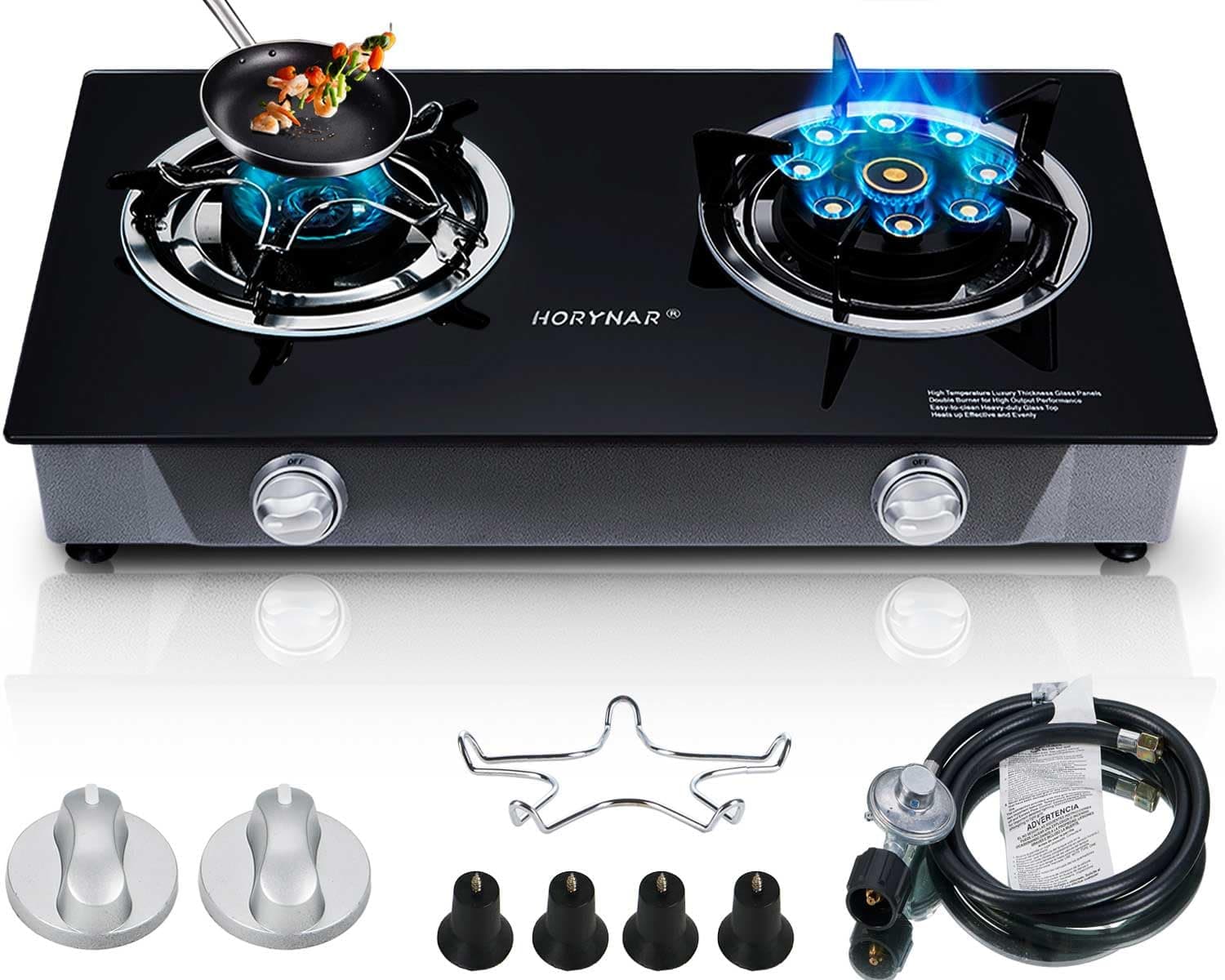 Propane Stove 2 Burner Gas Stove Novel 9 Copper Propane Burners Auto Ignition Tempered Glass with LPG CSA Hose for Outdoor Cooking,Emergency