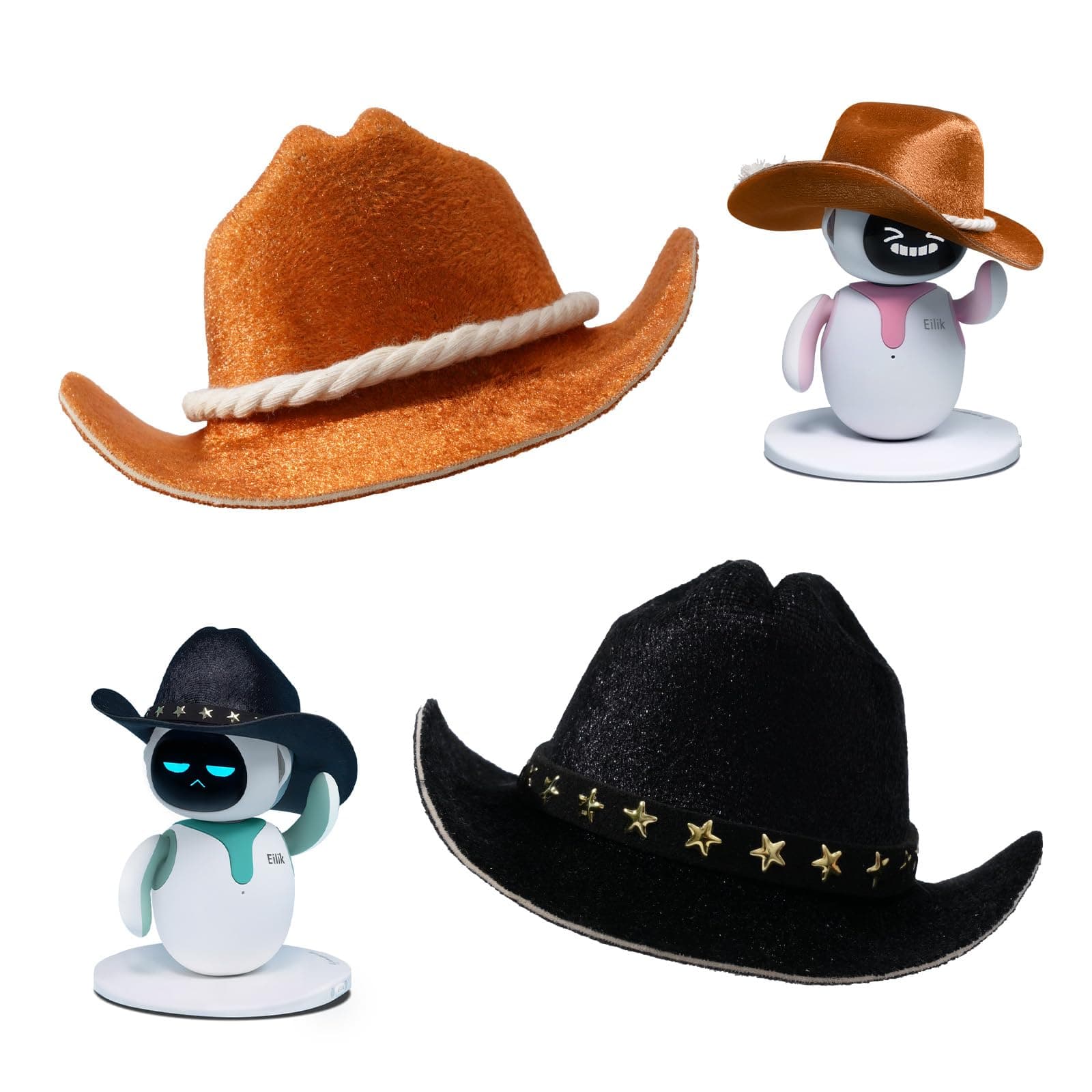 ENERGIZE LAB Cowboy Hat Set for Eilik - 2 Pcs Cool Cowboy Hats Toys in Brown + Black, They Can Give Eilik Confidence and Courage! Cutest Christmas