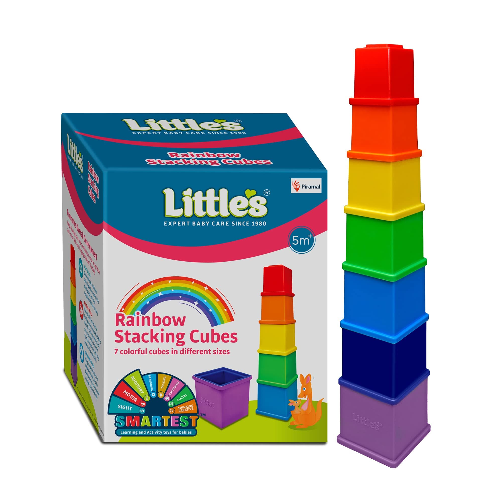 Little's Rainbow Stacking Cubes I Activity Toy for Babies I Multicolor I Infant & Preschool Toys I Develops Motor & Reasoning Skills(7 Pieces)