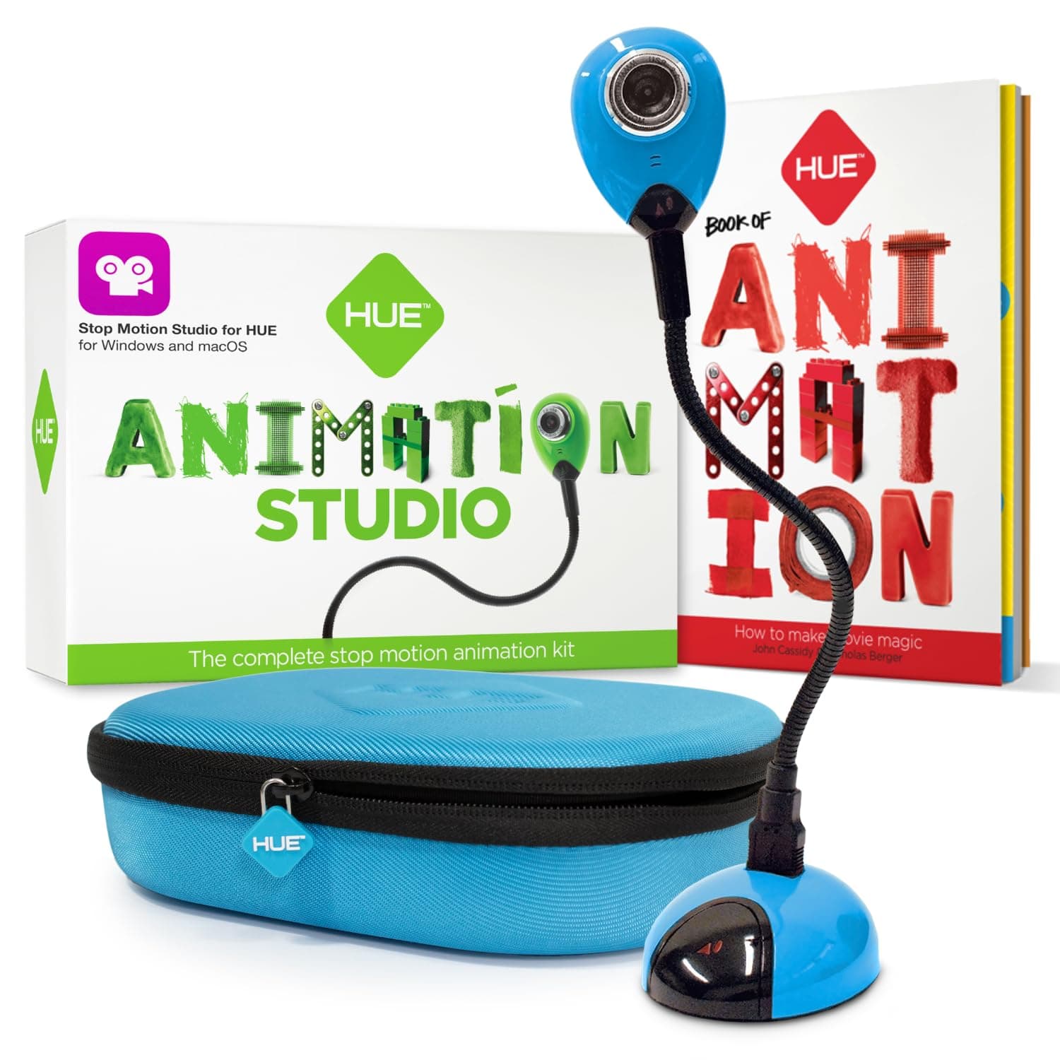 HUE Animation Studio: Complete Stop Motion Kit (Camera, Software, Book) for Windows/macOS (Blue) with Carry Case
