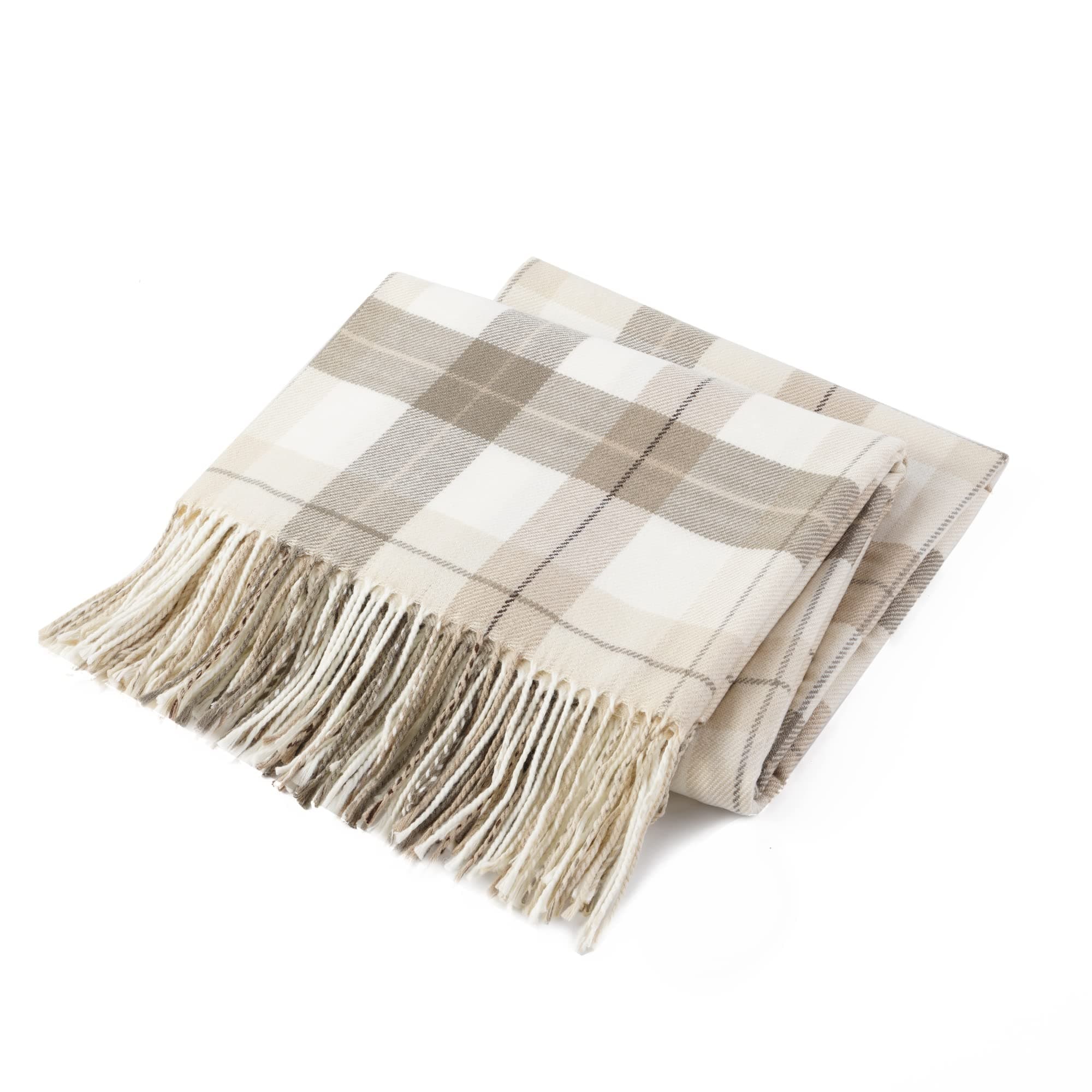 BATTILO HOME Fall Plaid Throw Blanket for Couch, Farmhouse Checkered Decor Throw, Lightweight Beige Throw Blankets for Bed Sofa Neutral Fall Decor, 49"x63"