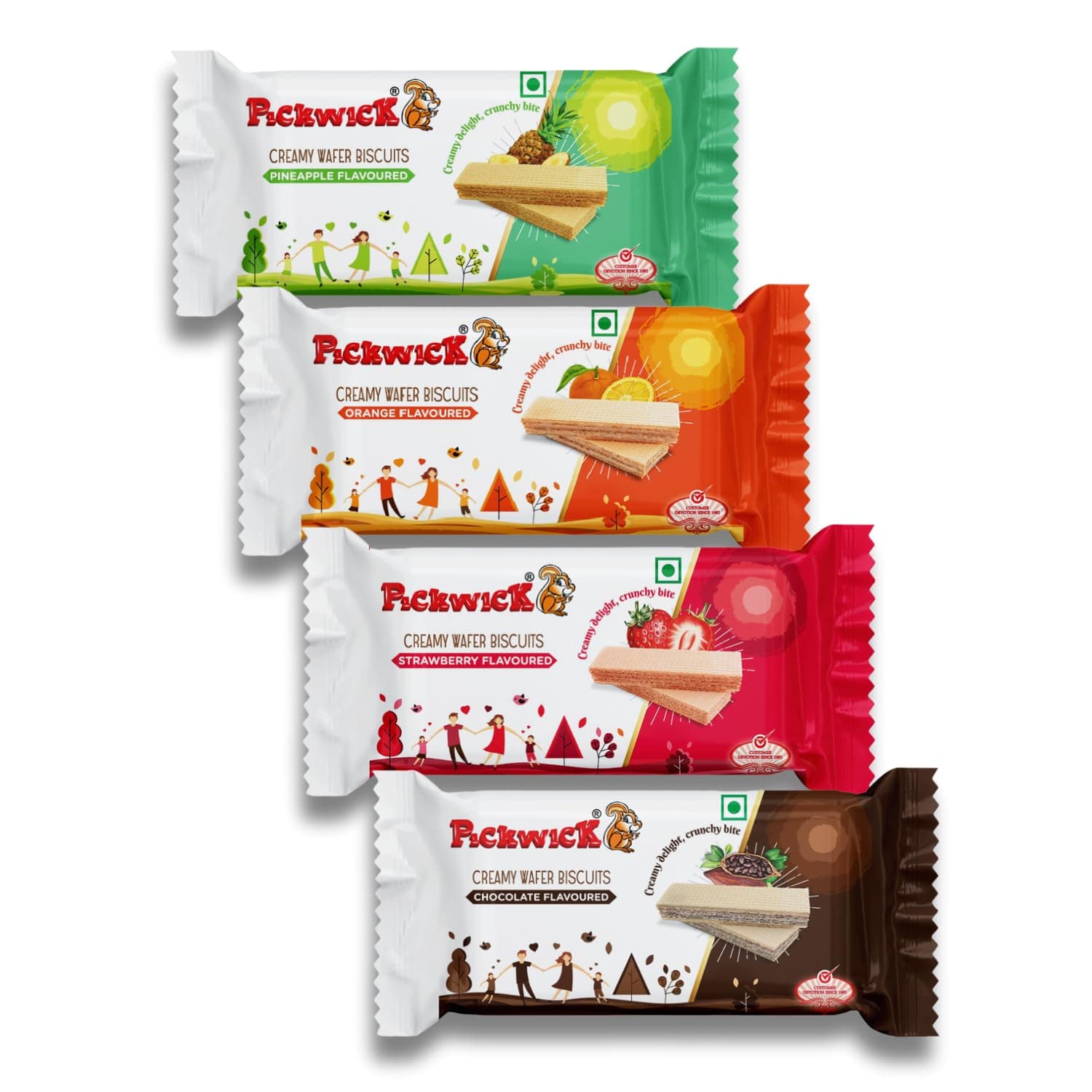 PICKWICK Assorted Wafer Biscuits Combo Pack|75 Gram x 4|Chocolate, Orange, Pineapple, Strawberry Flavors|100% Vegetarian|Indulge In Our Crispy, Cream Biscuit Snacks-Perfect For Both Kids & Adults