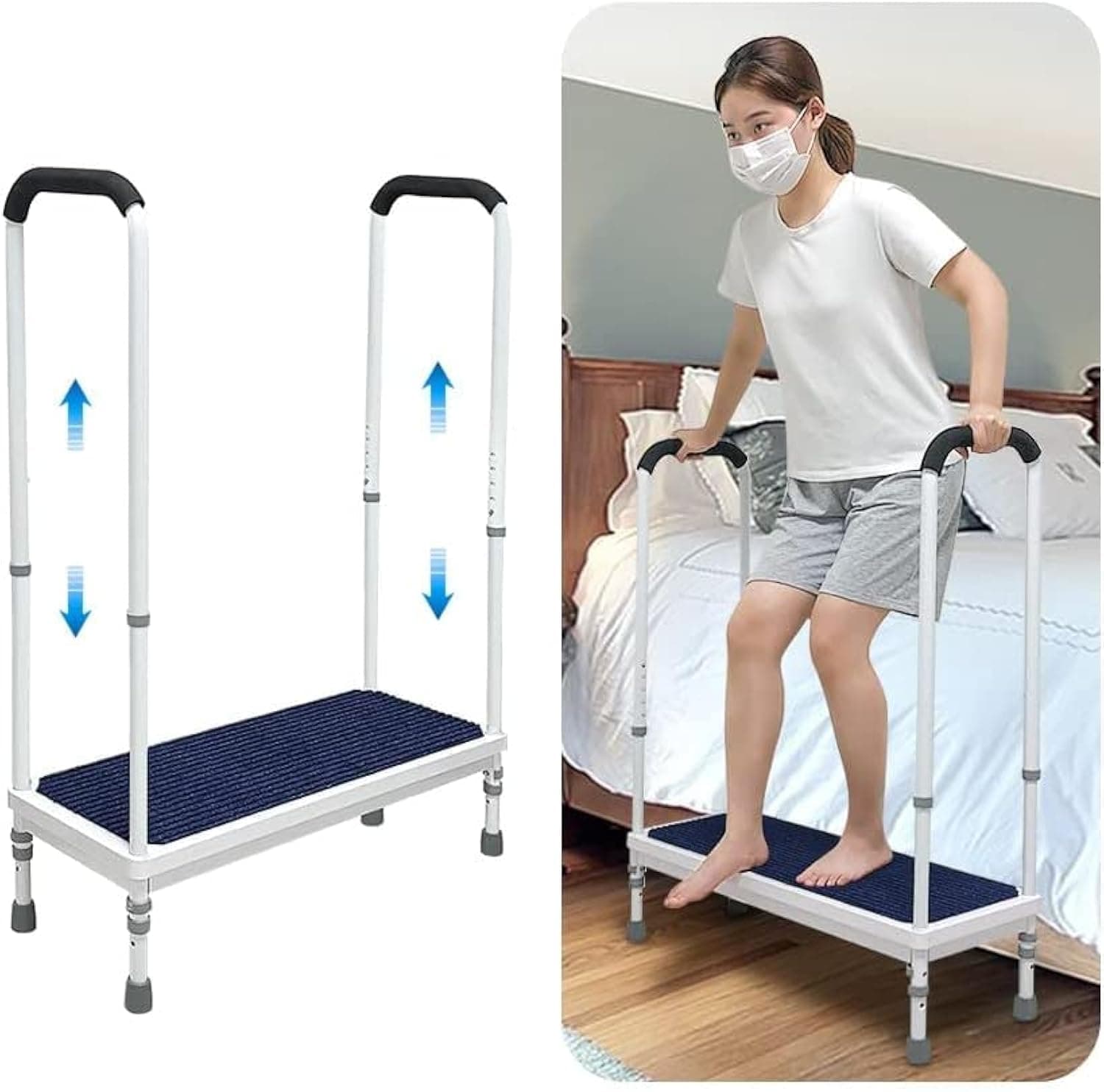 Bed Step Stools for High Beds With Handle for Elderly Adults Bedside Steps Stools with Handrail Seniors Bathtub Steps Adjustable Medical Foot Stepping (Blue)