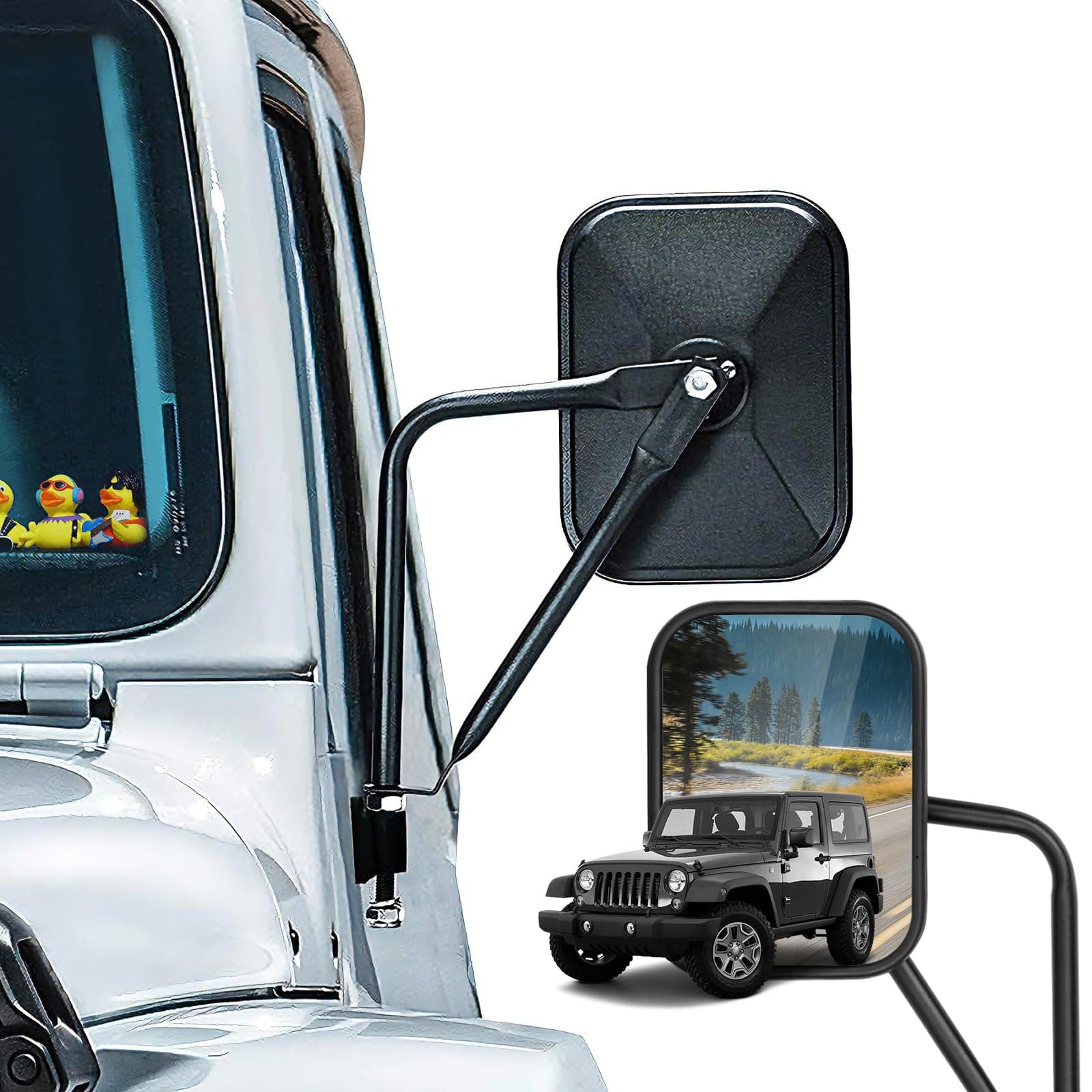 Mirrors Doors Off, 2 Pack Square Adventure Side View Mirrors for Jeep Wrangler CJ YJ TJ JK JL JT Unlimited Accessories, Quicker Install Door Hinge Mirror for Safe Doors Off Driving