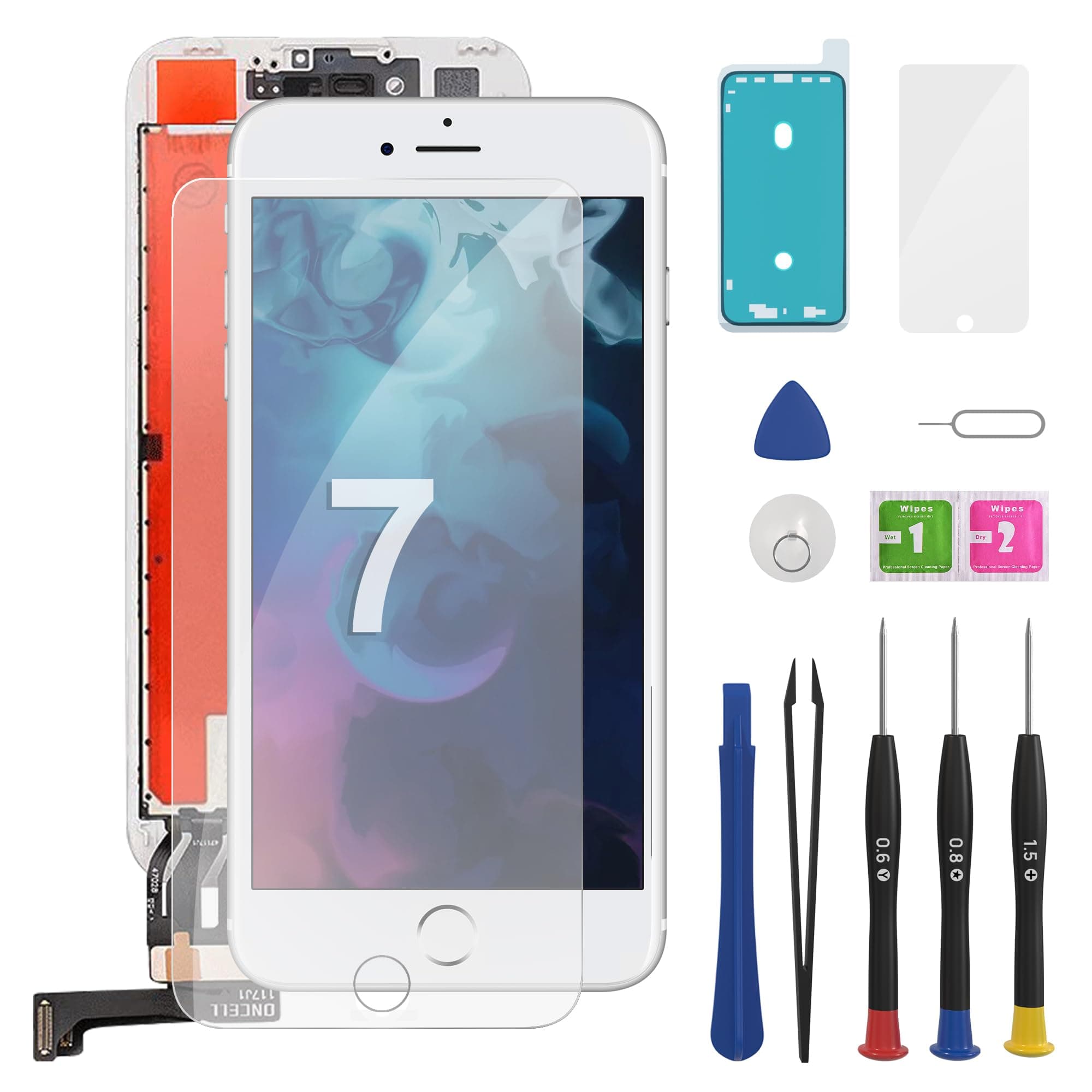 for iPhone 7 Screen Replacement Kit - LCD 4.7'' Display Digitizer Assembly with Repair Tools, Screen Protector, Compatibility A1660, A1778, A1779 White