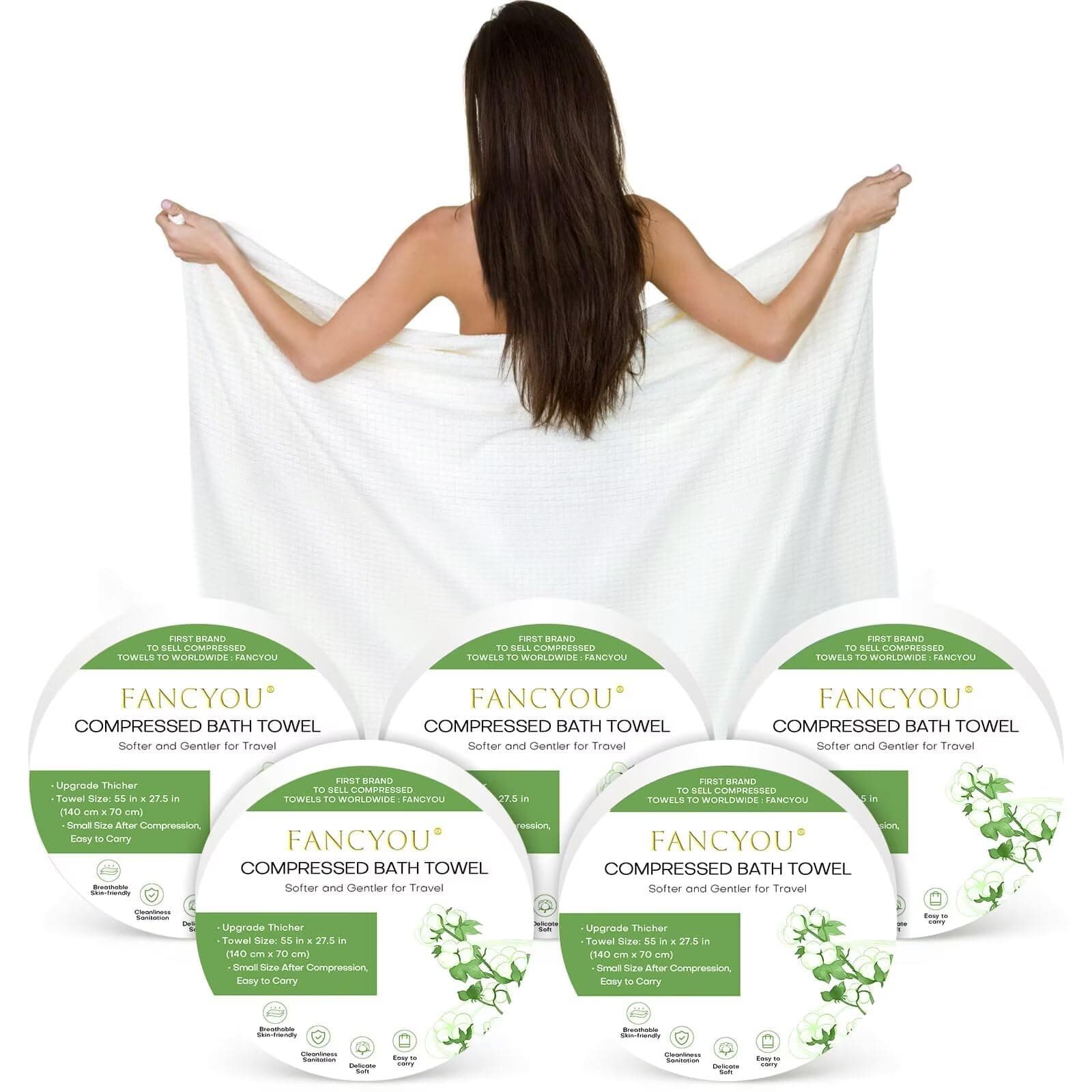 Disposable Bath Towels Compressed Towel, 55''X27.5'' Large Thicken Travel Towel Disposable Camping Shower Body Towels for Hotel Beach Swimming Pet Towels(5 Pack Green)