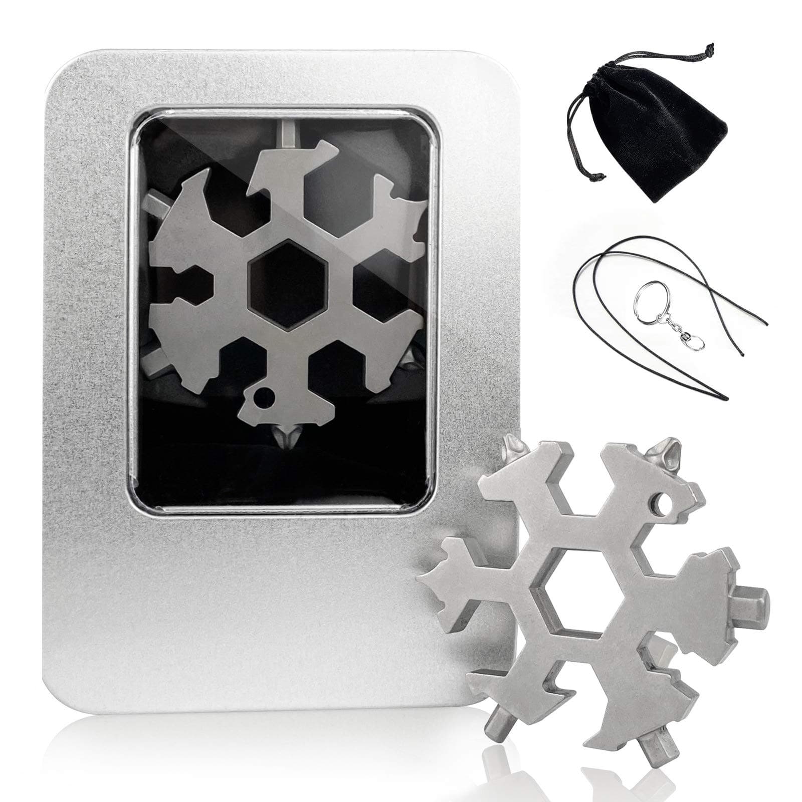 18 in 1 Stainless Stell Multi-Tool, Random Snowflake Multi-Tool Screwsdriver Can Bottle Opener Anti-Lost Key Chain Ourdoor Portable Incredible Tool (Silver)