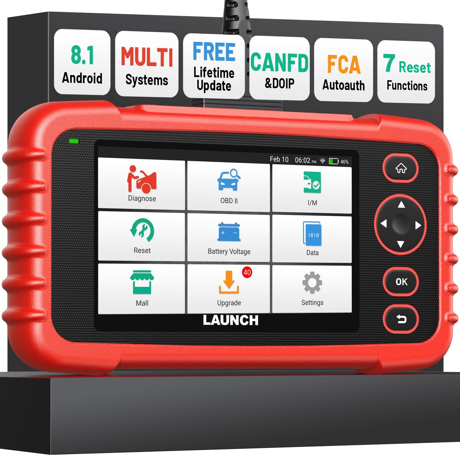 LAUNCH OBD2 Scanner CRP123X Code Reader for ABS SRS Engine Transmission Diagnostic Tool, 5.0” Touchscreen Android 7.0-Based Wi-Fi One-Click Lifetime Free Update Scan Tool, Upgraded Version of CRP123