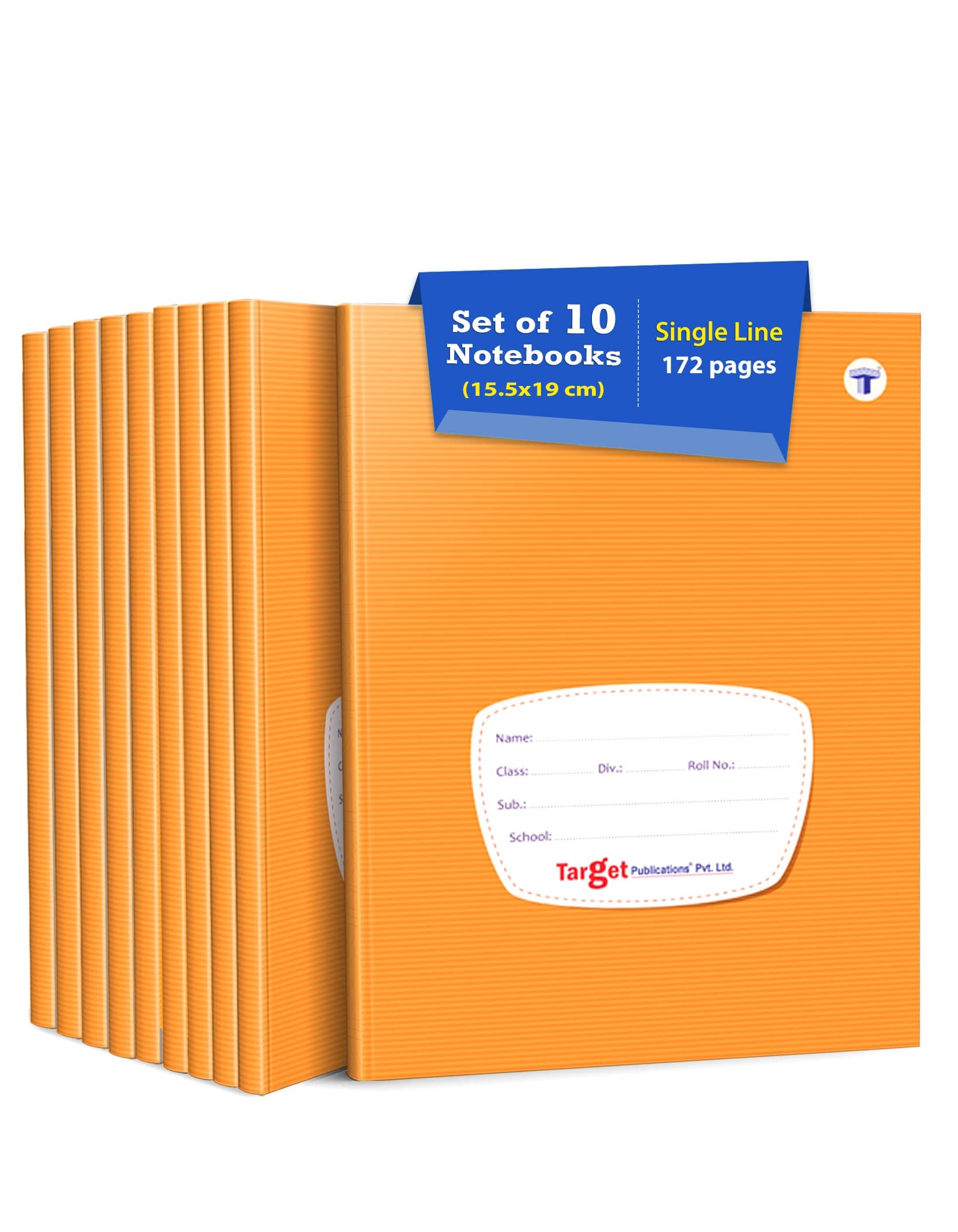 TARGET PUBLICATIONS Single Line Notebooks | Small Single Line Copy | 172 Ruled Pages | Hard Brown Cover | 15.5 cm x 19 cm Approx | Pack of 10 Books | For School College and Office Use | GSM 57