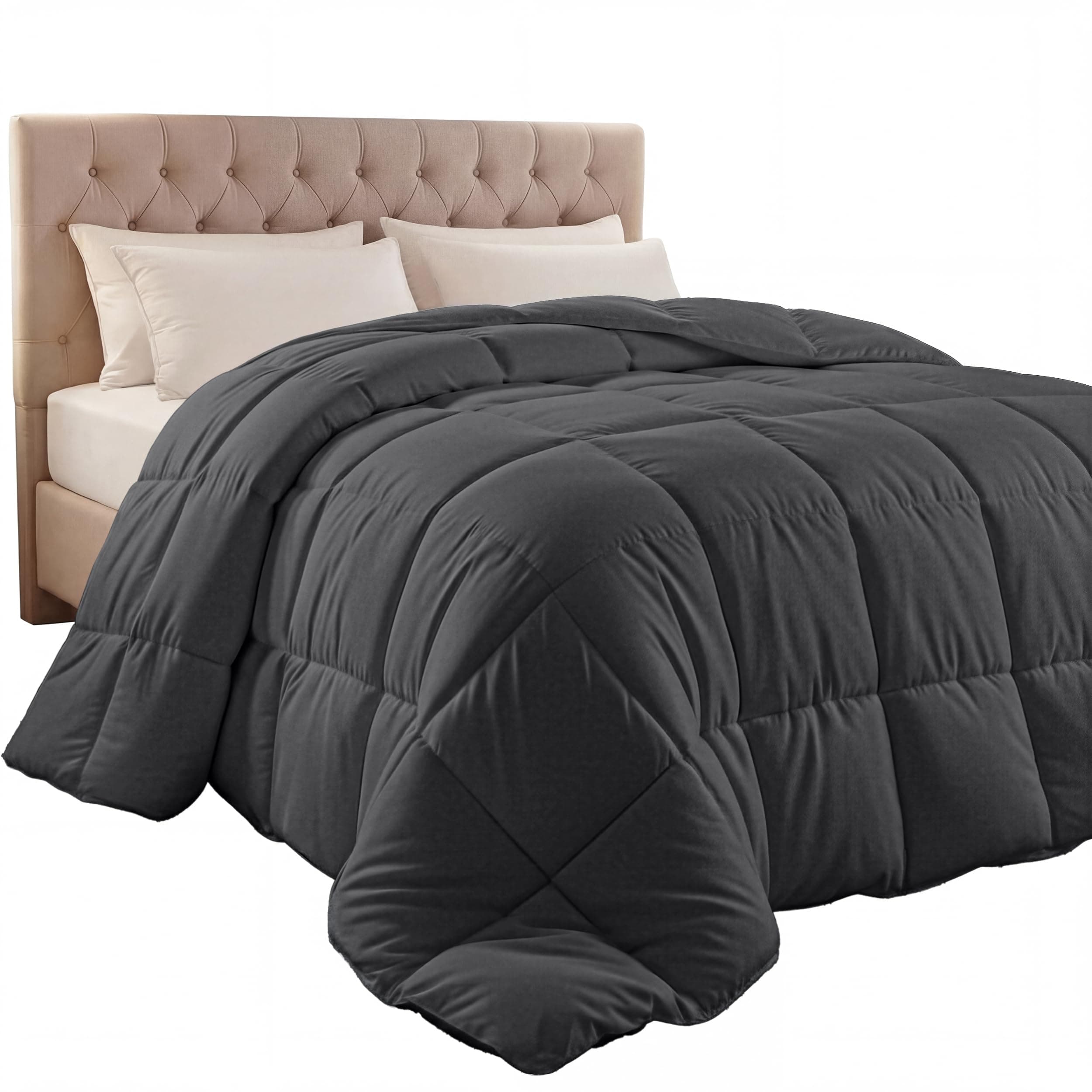 Comforter Duvet Insert, Quilted Comforter with Corner Tabs, Box Stitched Down Alternative Comforters Queen Size (Grey)