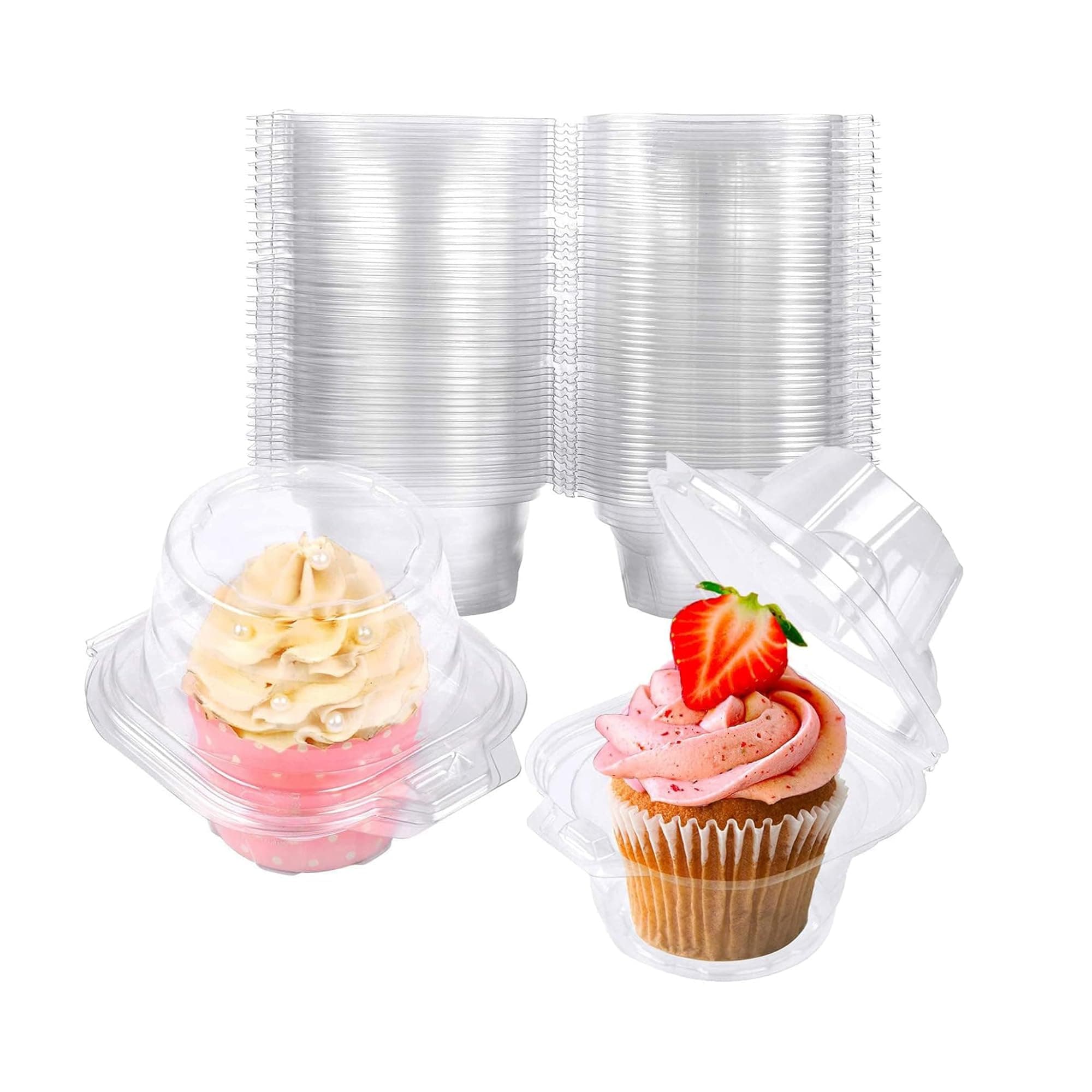 NPLUX 50 Pack Individual Cupcake Containers Plastic Cupcake Boxes Cupcake Holders Stackable Deep Dome Cupcake Carrier