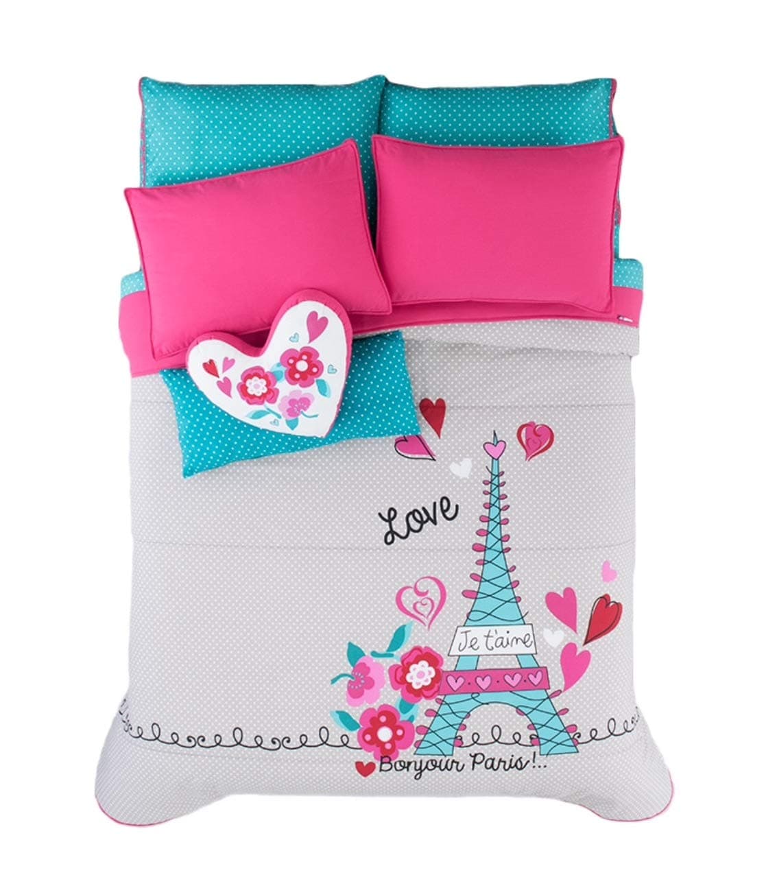 Paris Reversible Comforter Set, Sheet Set and Window Panels (Full/queen)