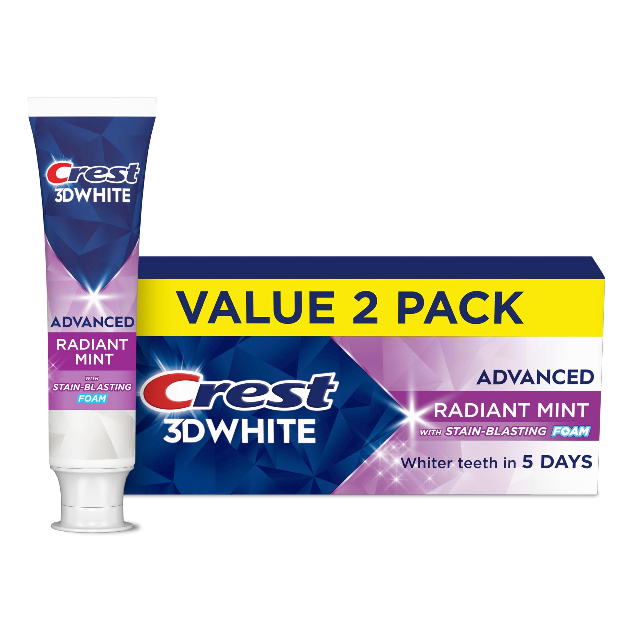 3D White Advanced Teeth Whitening Toothpaste, Radiant Mint, 3.3 oz, Pack of 2