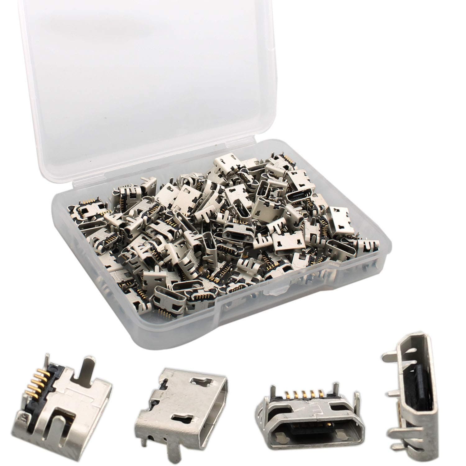 100 Pcs Micro USB Socket Jack Connector Type B Female 180 Degree 5-Pin SMD SMT Soldering PCB Mount for Phone Repair Parts