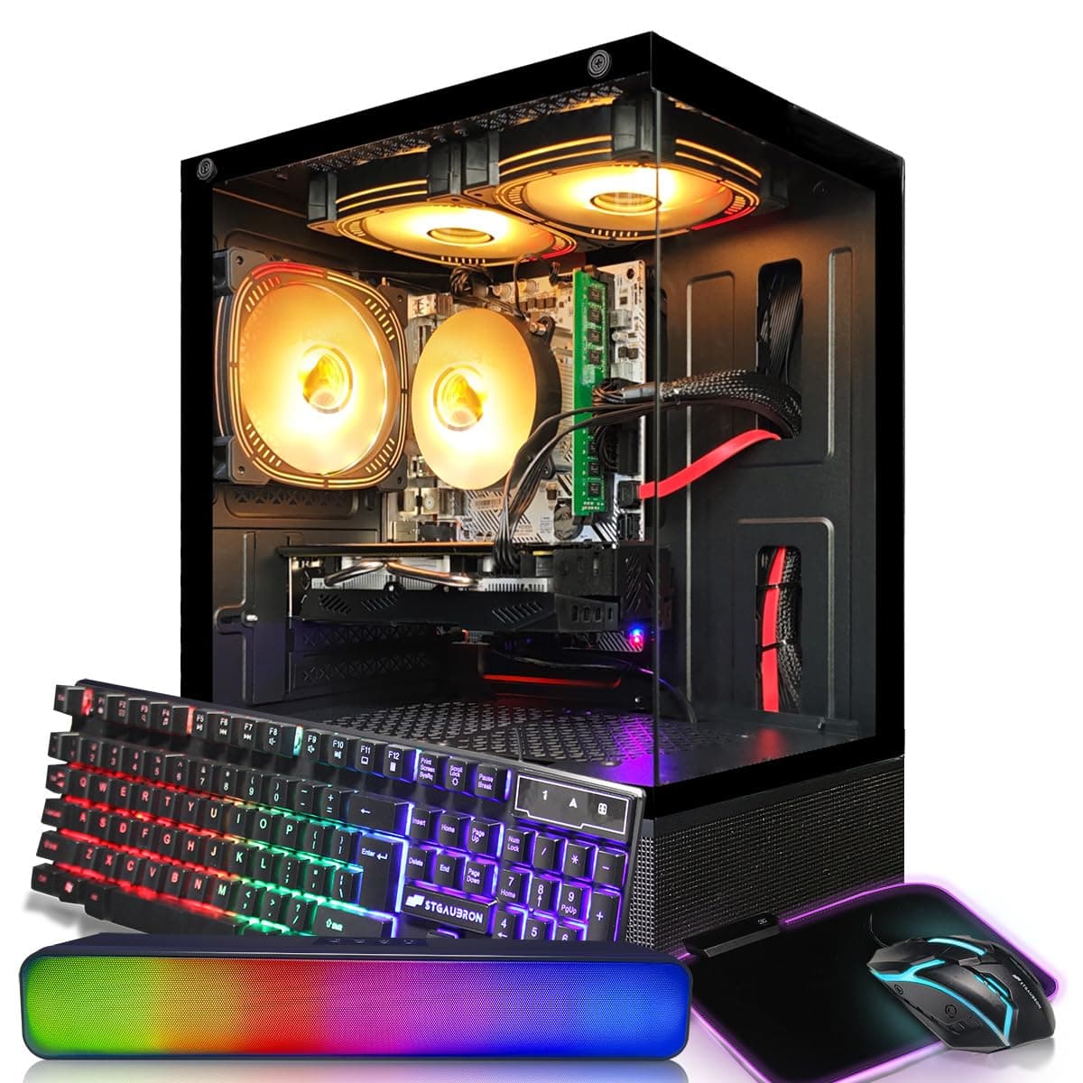 STGAubron Gaming PC Computer Desktop, Intel Core i5 up to 3.6G, Radeon RX 590 8G, 16G RAM, 1T SSD, 600M WiFi, BT 5.0, RGB Fan x 3, Windows 11 Home