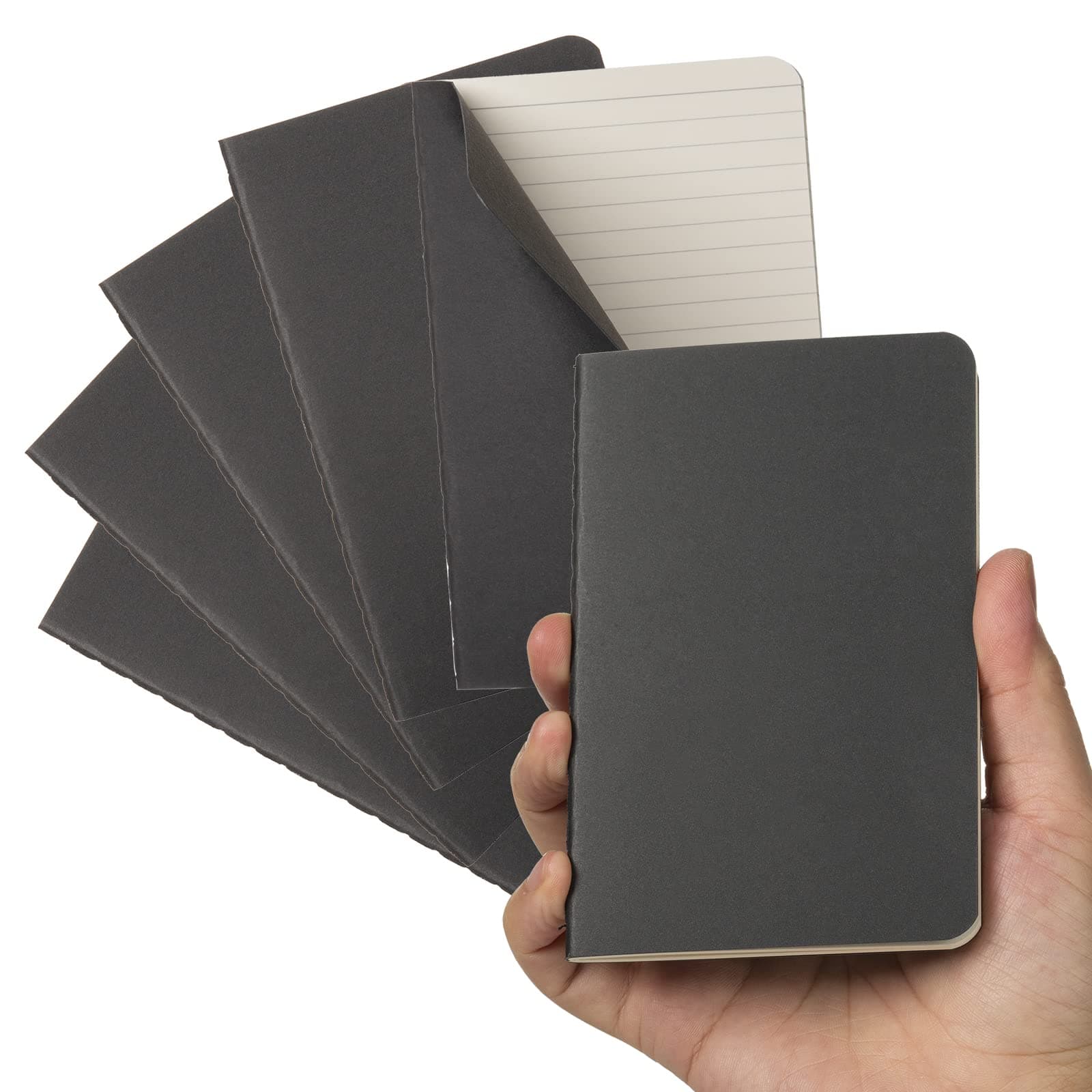 TWONE Pocket Notebook, 6 Pack Mini Notebooks 3.5" x 5.5" (90x140mm), Black Cardstock Cover Memo Notepad for Men, Women, Kids, Travel - 30 Sheets/60 Lined Pages