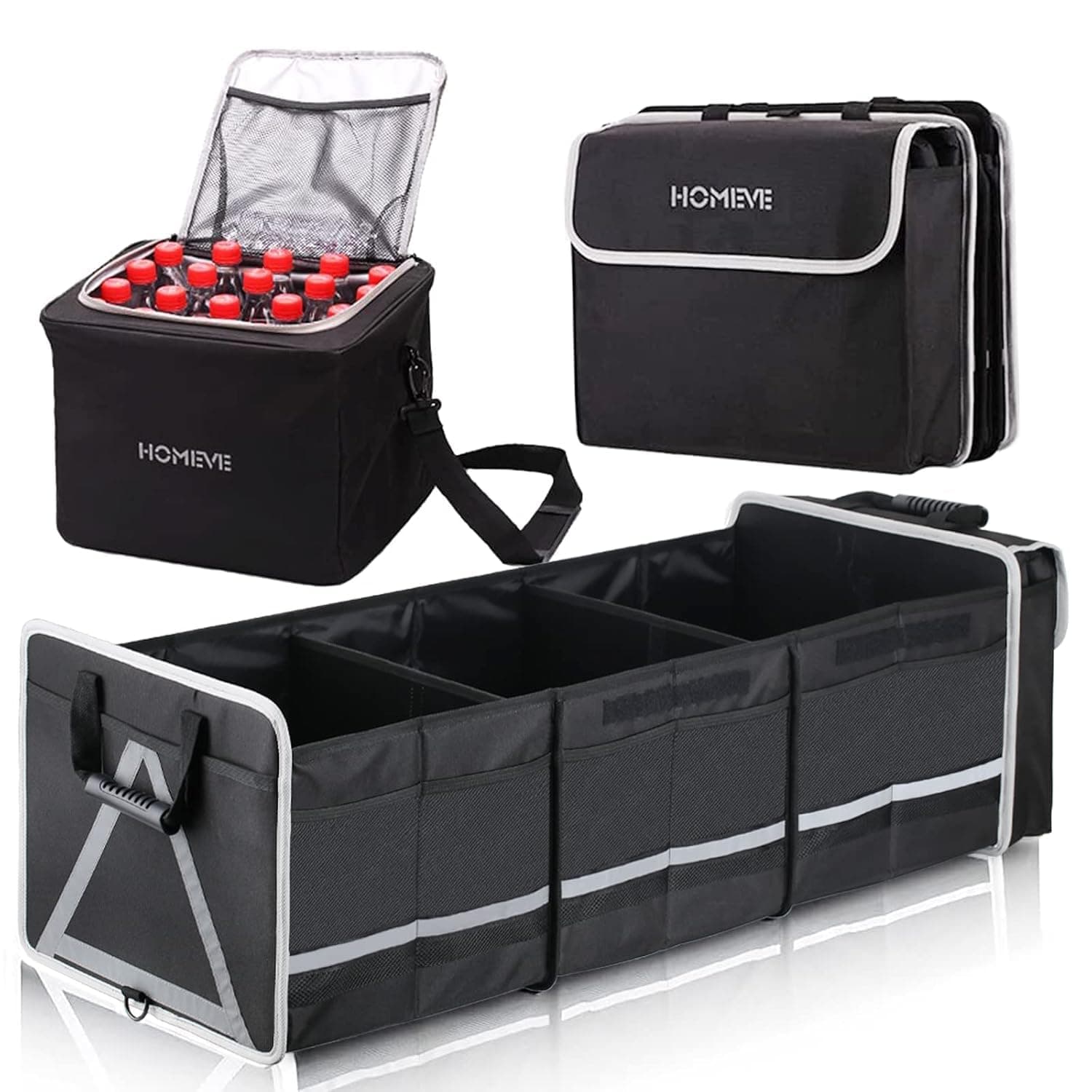 HOMEVE Extra Large Collapsible Trunk Organizer With Cooler Bag,3 Compartments...