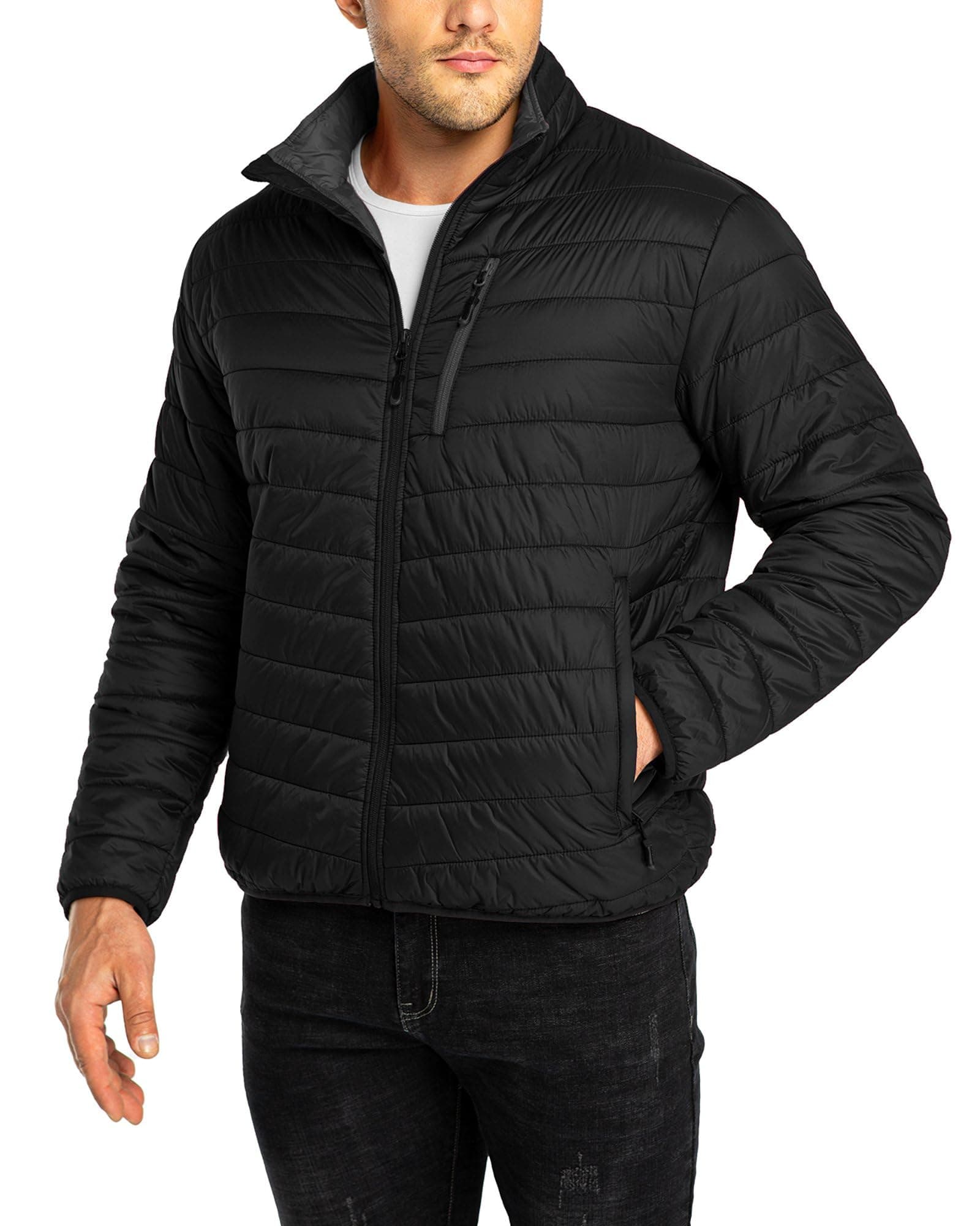 Mens Winter Lightweight Jacket Warm Short Packable Puffer Jacket Transitional Padded Jacket Quilted Jacket for Men Lined for Hiking Travelling