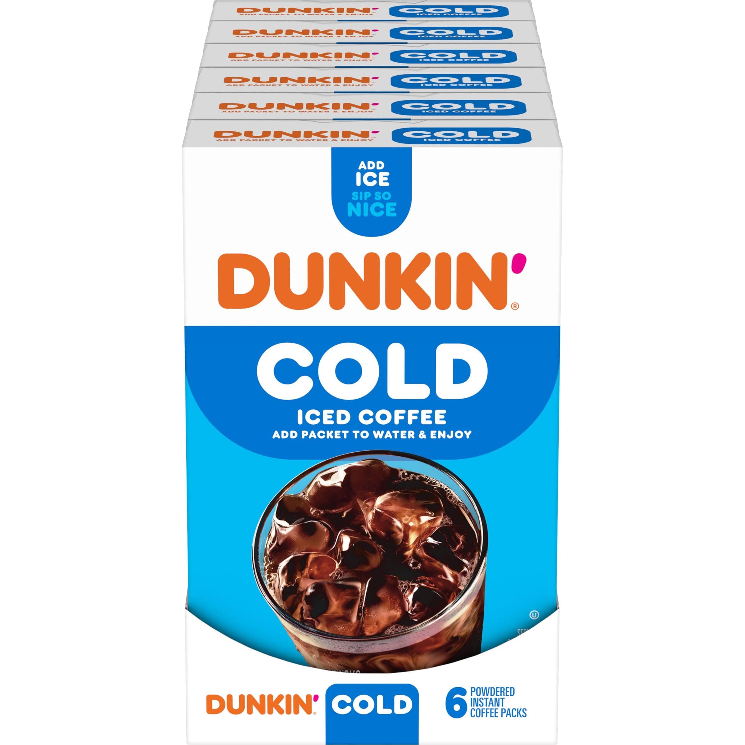 Dunkin’ Cold Iced Coffee, Powdered Instant Coffee Packs, 6 Count (Pack of 12)