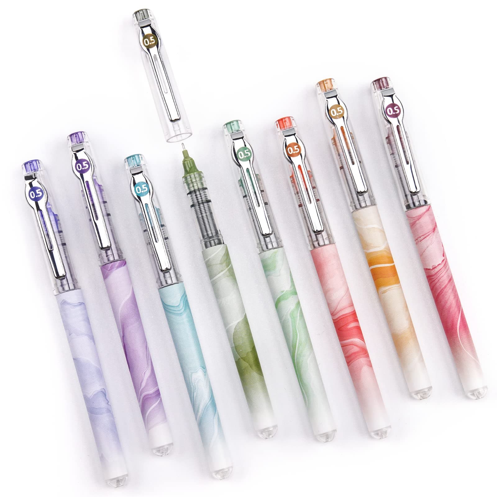 Liquid Ink Rollerball Pens: Multi Colored 0.5mm Extra Fine Point Tip Rolling Roller Ball Pen 8ct Assorted Colors for Journaling Smooth Writing Note Taking No Bleed & Smudge & Smear