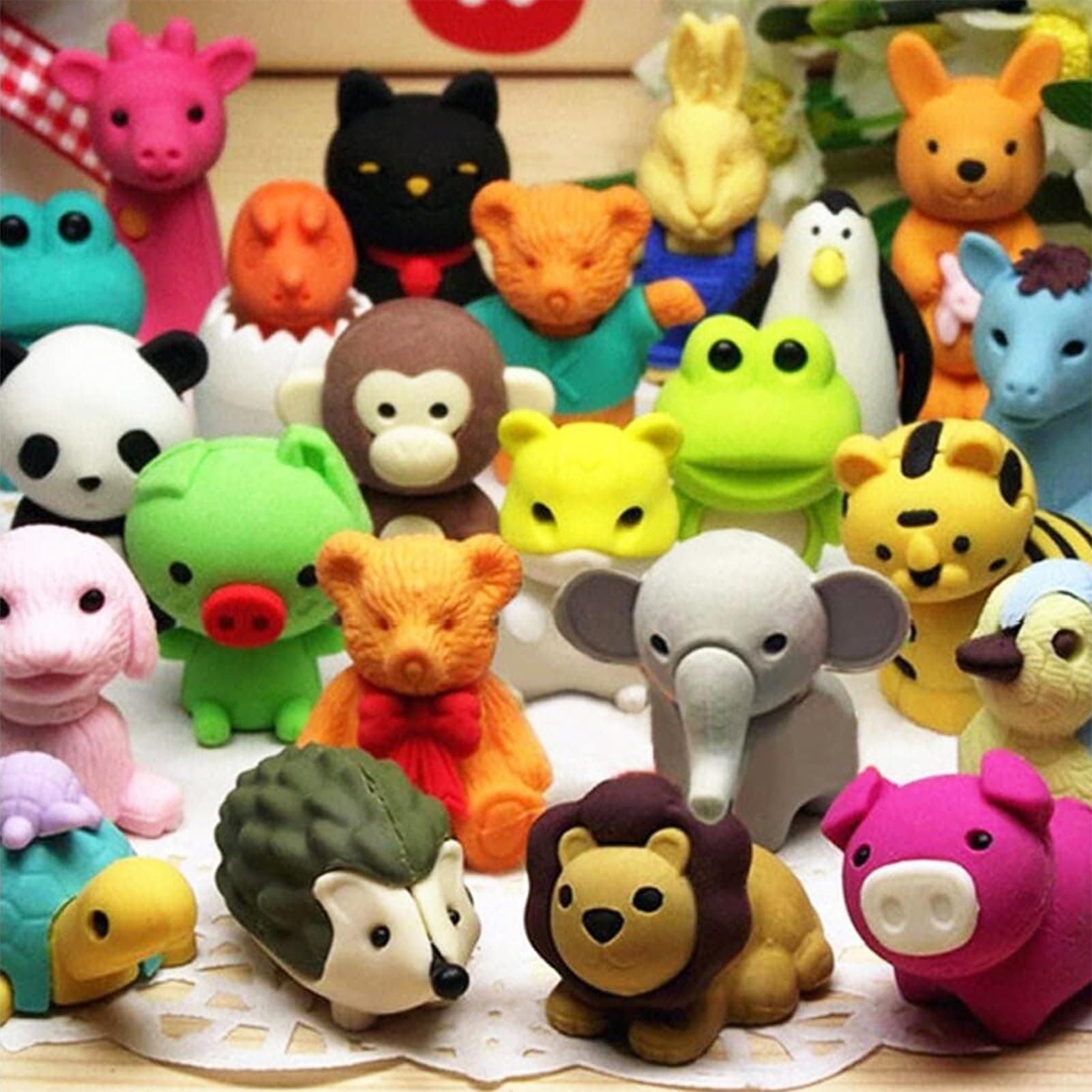URSKYTOUS 34Pcs Animal Erasers Bulk Cute Desk Pets Kids Puzzle Erasers Take Apart Cool 3D Eraser Mini Pencil Eraser Fun Party Favors for School Supplies Classroom Rewards Easter Egg Fillers Gifts