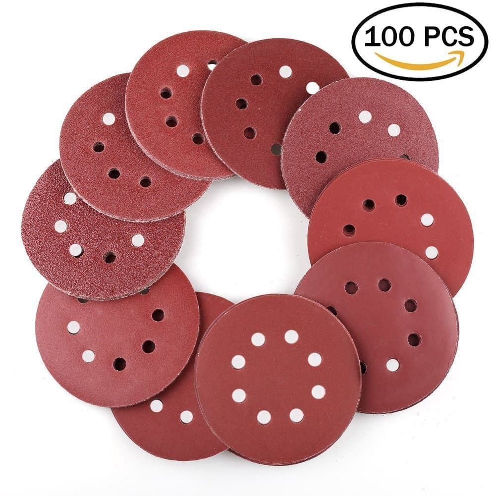 5 Inch 8-Hole Hook and Loop Sanding Discs by Frost Shop-- 100PCS 40/60/80/100/120/180/240/320/400/800 Grit Assorted Orbital Sander Round Sandpaper (5" ,8Hole,Each 10PCS,Total 100PCS)