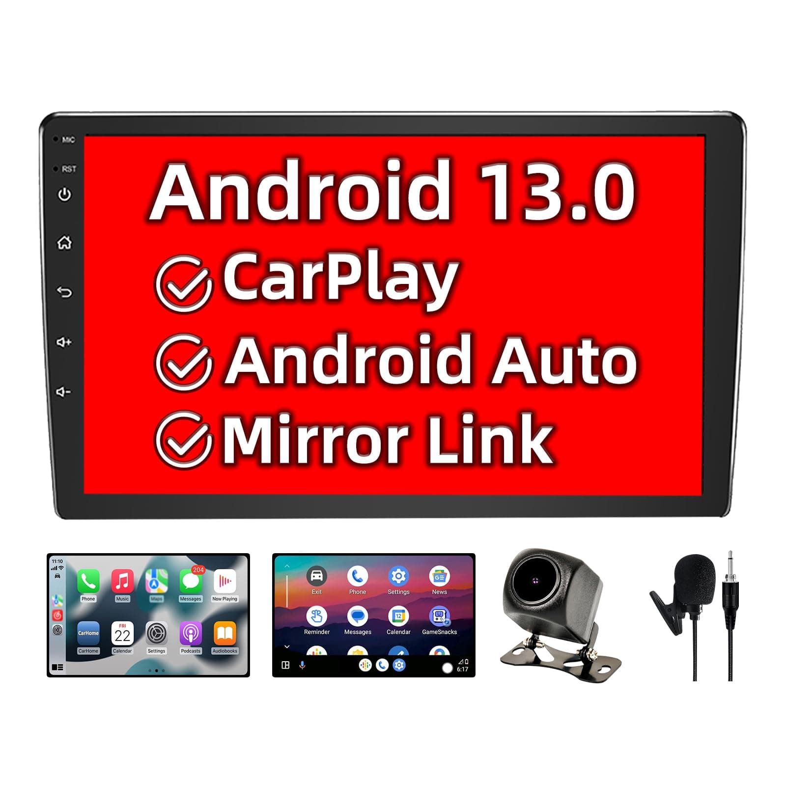 Binize Double Din Car Stereo Android 13 Head Unit 10.1 Inch Car Radio with Wireless Carplay Android Auto Touch Screen Radio Head Unit Multimedia Player,Bluetooth,GPS Navigation,FM,Backup Camera