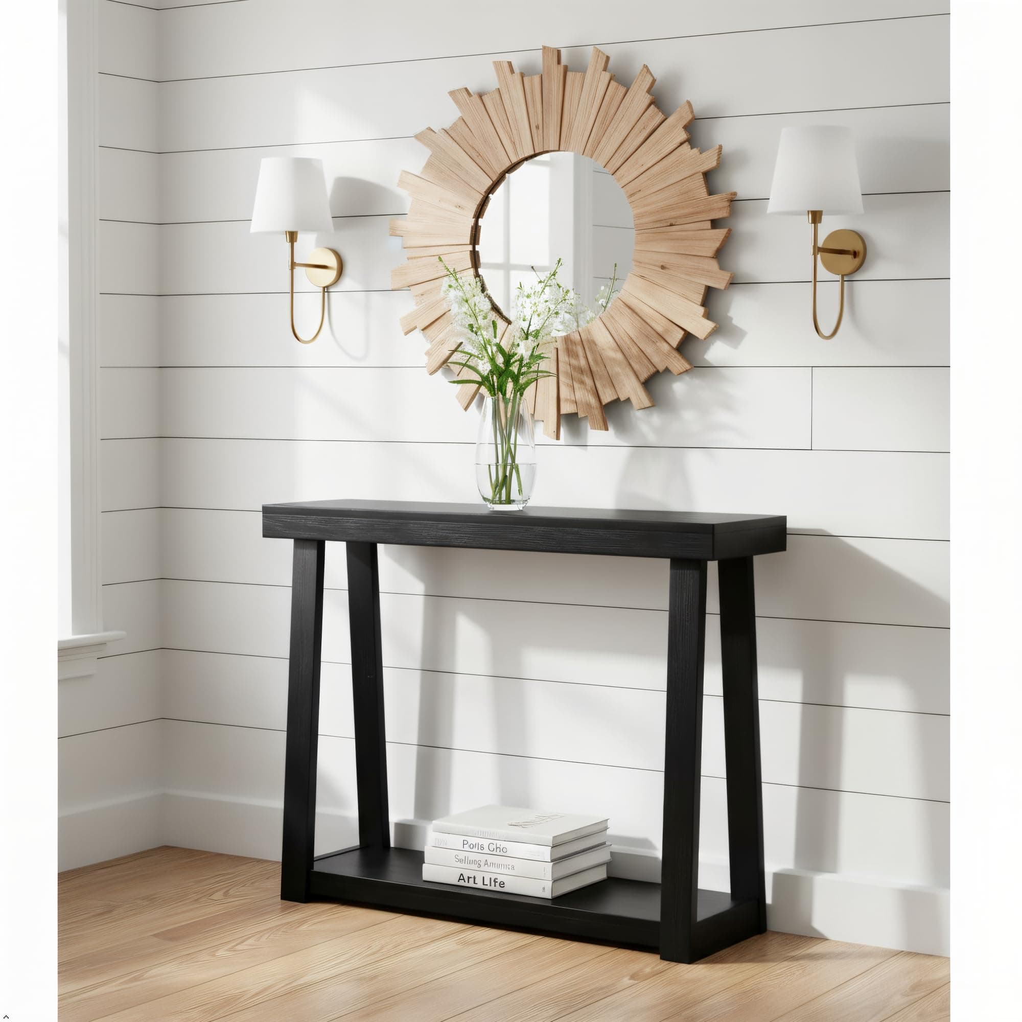 Plank+Beam Solid Wood Console Table with Storage, 46 Inch, Sofa Table with Shelf, Narrow Entryway Table for Hallway, Behind The Couch, Living Room, Foyer, Easy Assembly, Black