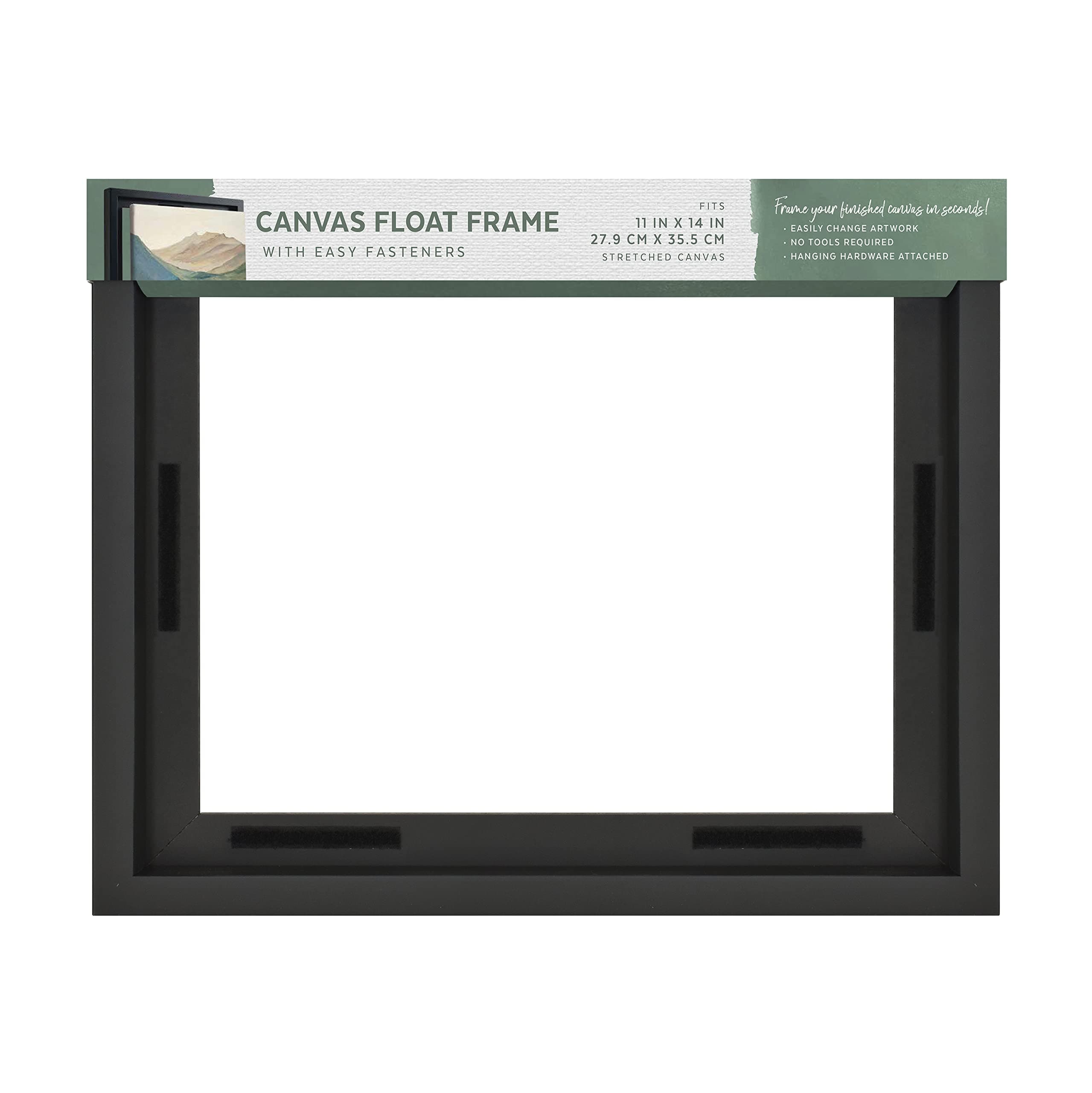MCS Canvas Float Frames 11x14 Frame, Black Frame for Finished Canvases, Vertical & Horizontal Wall Hanging Large Frame with Adhesive for Canvas Paintings (1-Pack)