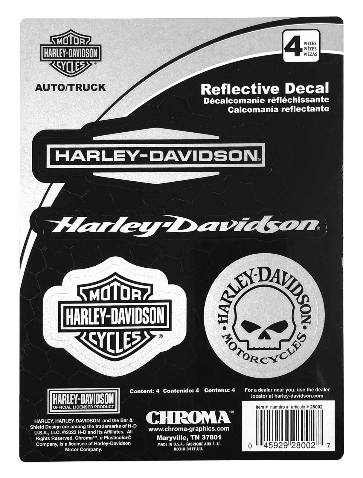 CG28002 Harley-Davidson 4pc Script and Logo's on Silver Background Decal Kit