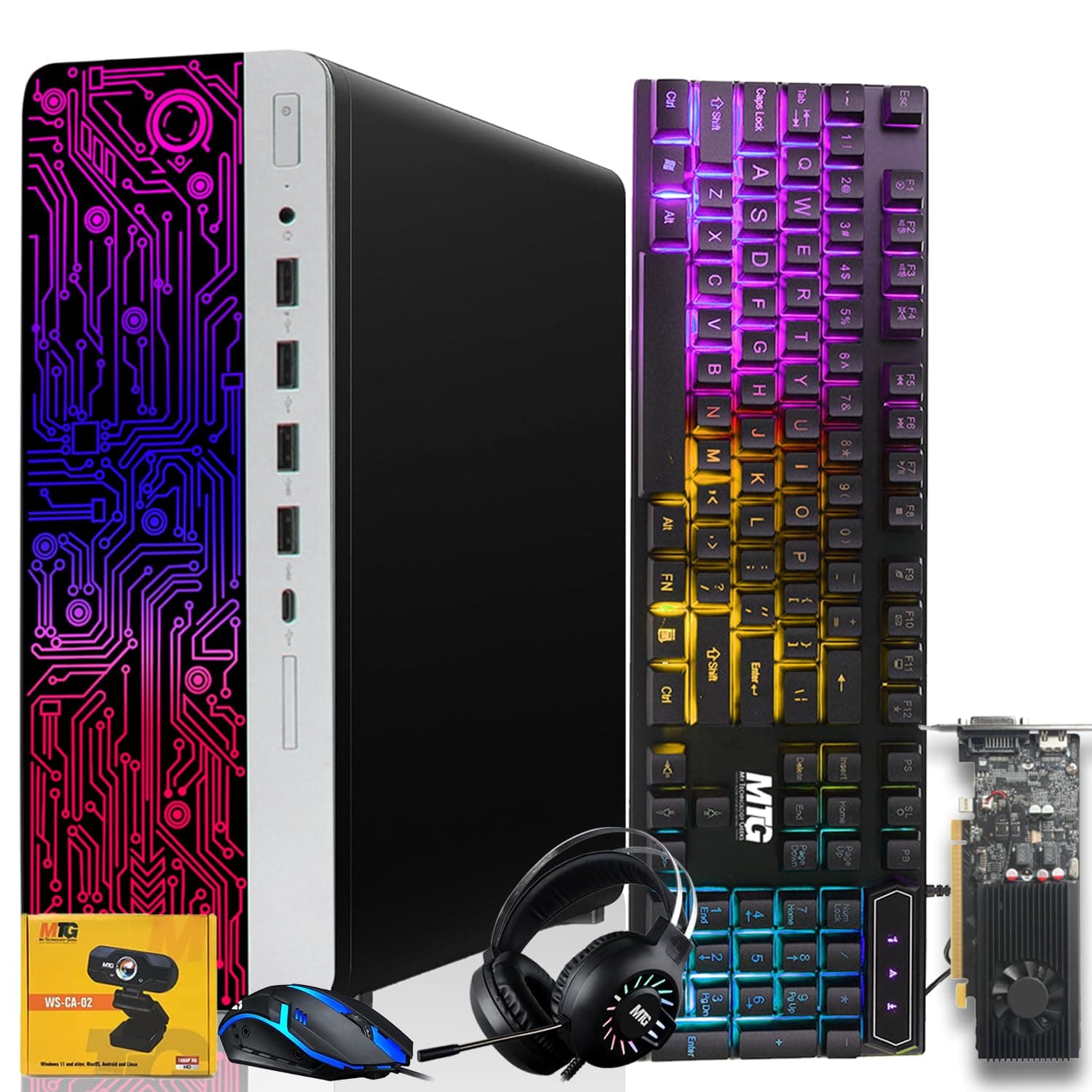 TechMagnet HP G3 Gaming Desktop PC, Intel Core i7 6th Gen, GT 1030 Graphics, 16GB RAM, 480GB SSD | 2TB HDD, RGB Keyboard Mouse, RGB Headphone, Webcam, Windows 11 Pro (Renewed)