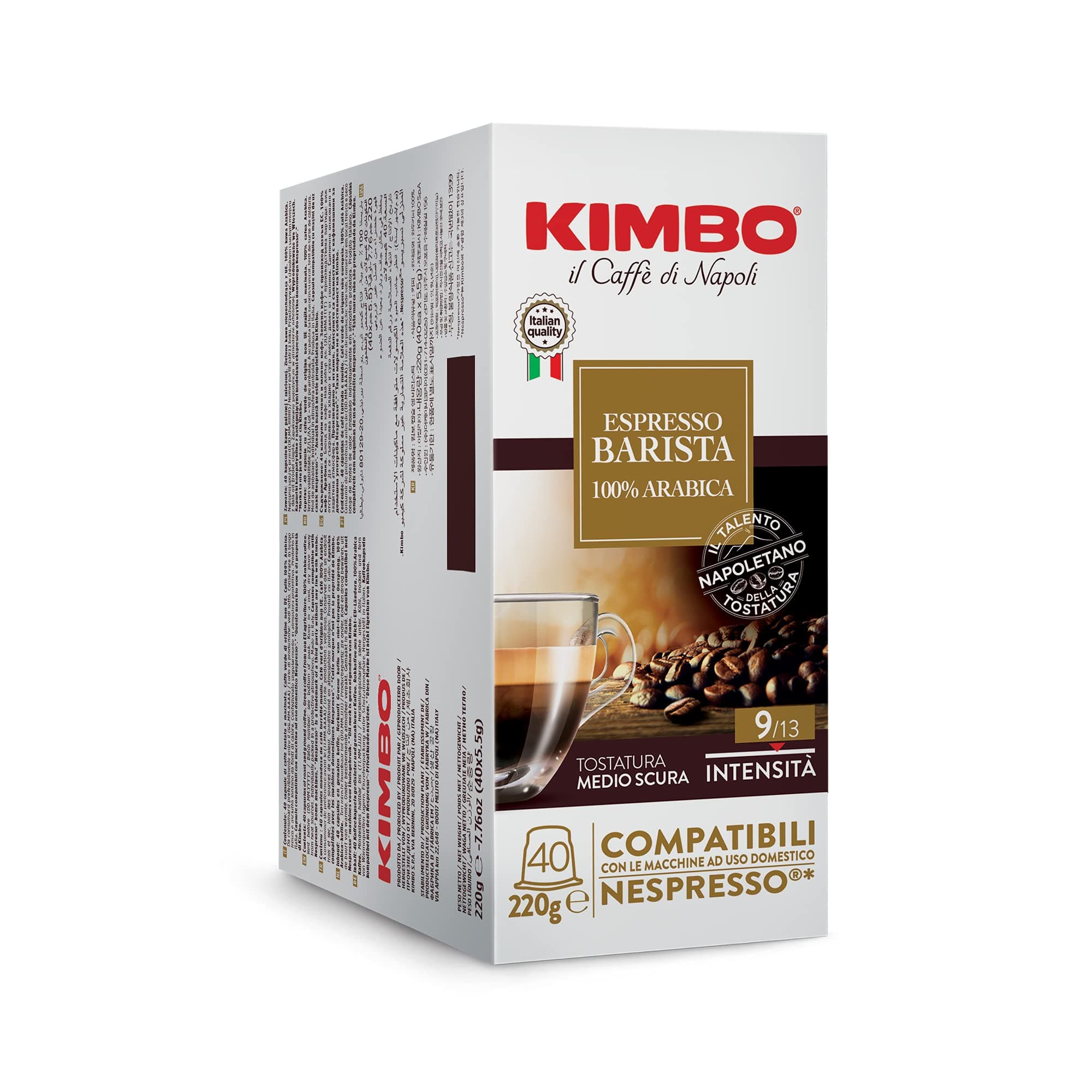 Kimbo Espresso Barista 100% Arabica Coffee Capsules - Single Serve Compatible - Blended and Roasted in Italy - Medium to Dark Roast - 40 Count
