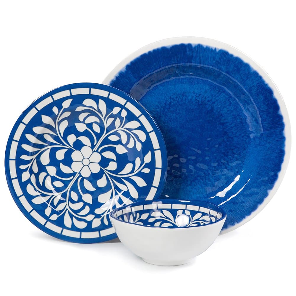 Melamine Dinnerware Set - 12 Pcs Dinner Dishes Set for 4, Plates and Bowls Set for Indoor & Outdoor Use- Dishwasher Safe, Unbreakable, Blue